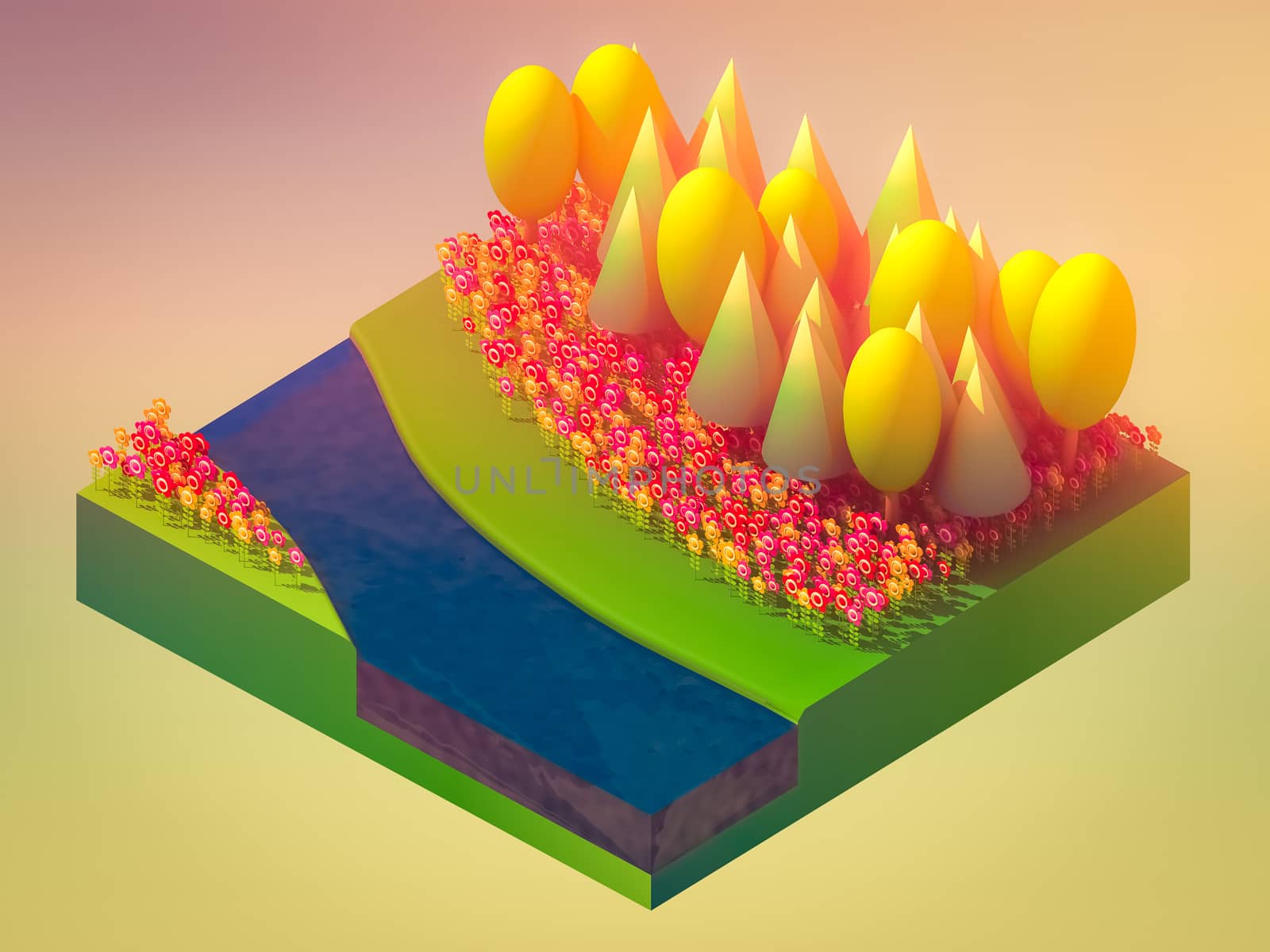 isometric nature and landscape by teerawit