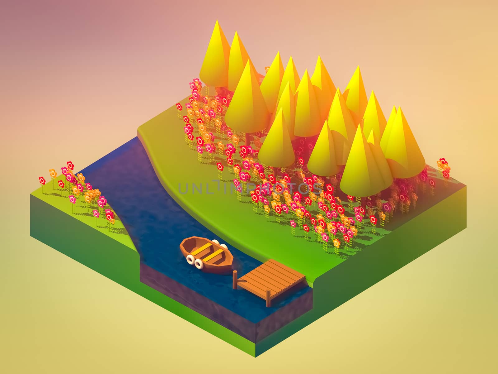 isometric nature and landscape by teerawit