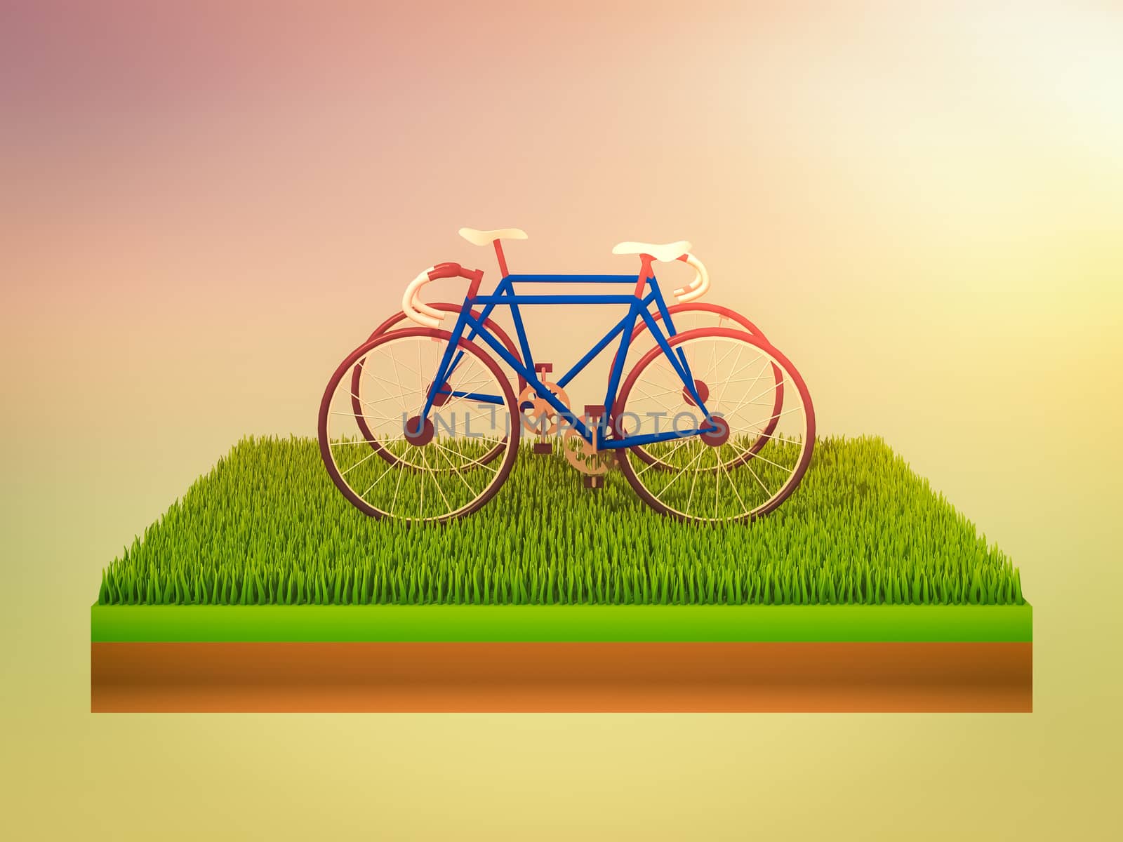 isometric green bicycle on green grass by teerawit