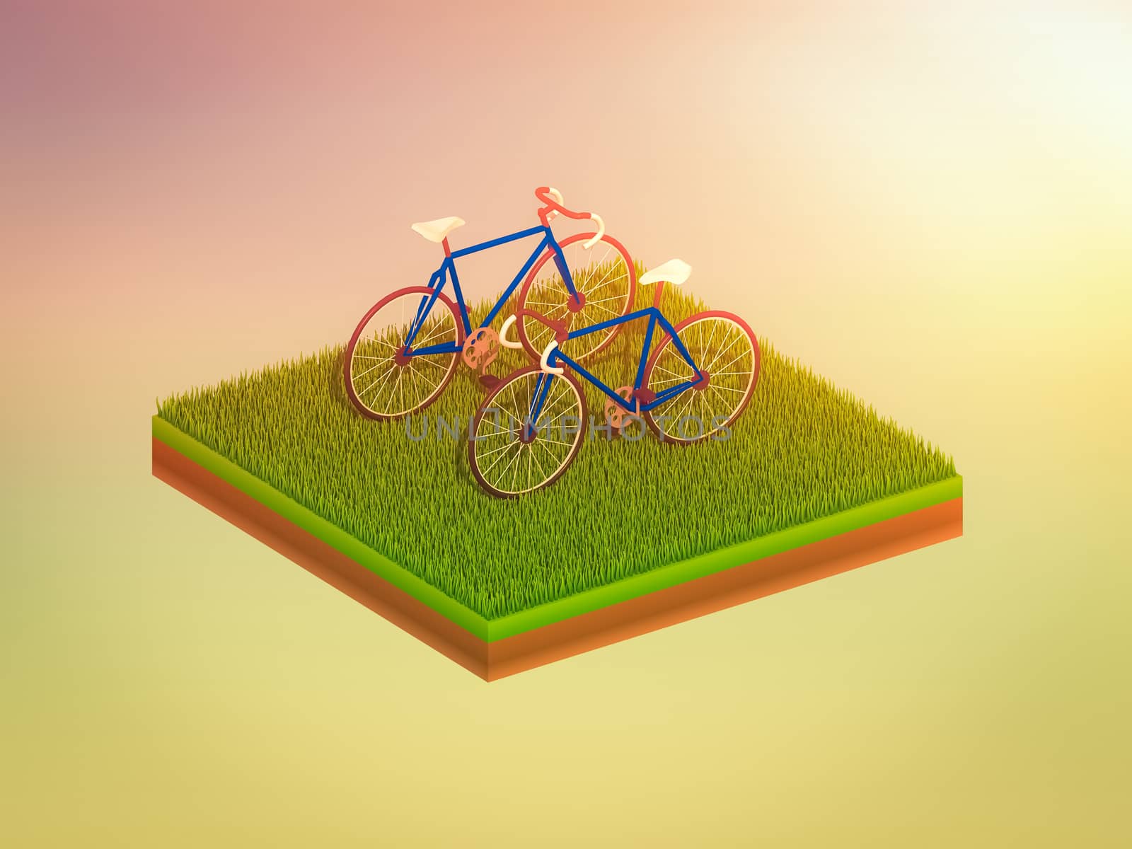 isometric green bicycle on green grass by teerawit