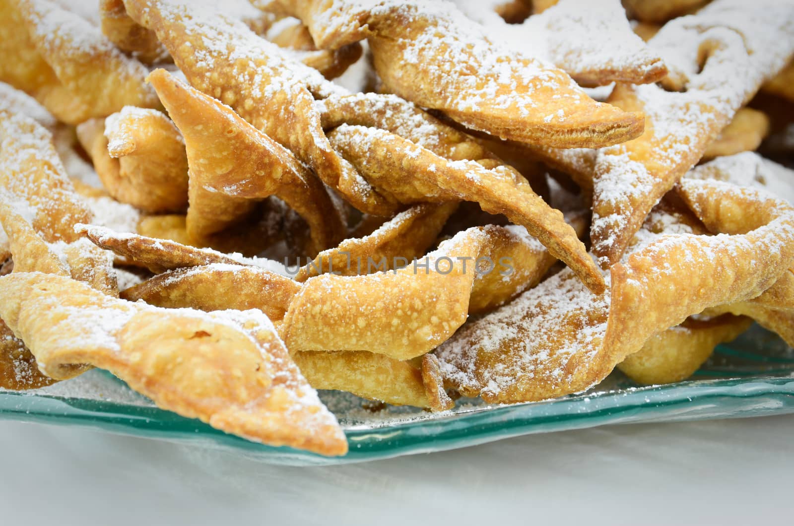 Chrust (faworek) funnel cake - Polish fried cookie (a kind of cracknels) with powdered sugar.
