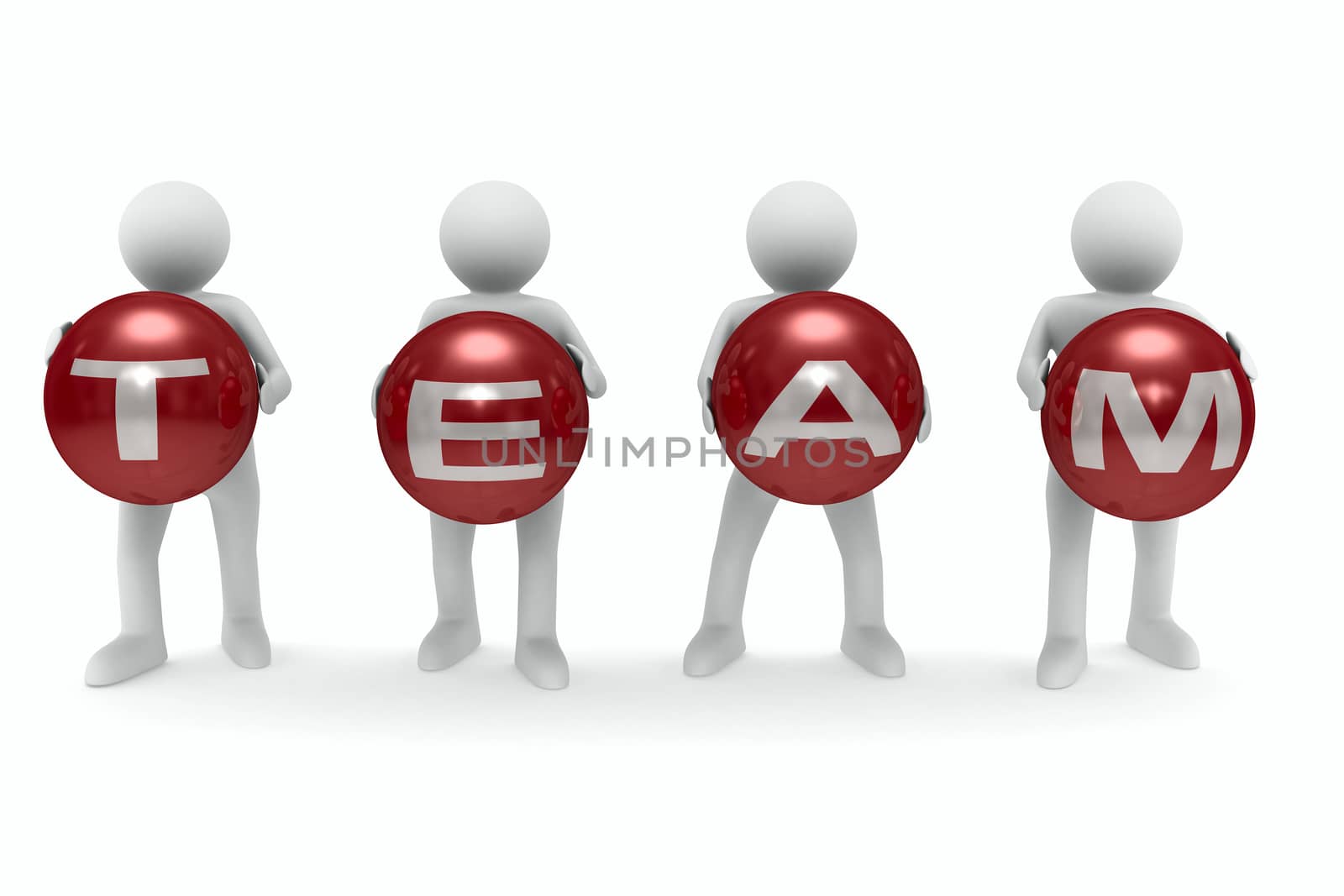 Conceptual image of teamwork. Isolated 3D on white