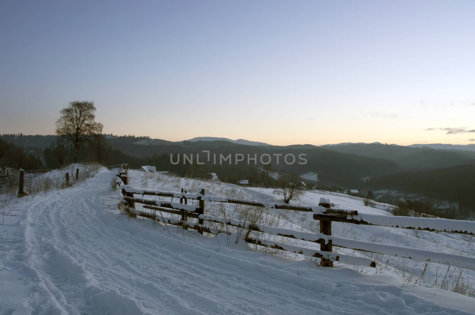 Sunrise in winter mountains . Sunrise in Carpathian Mountains, U by dolnikow