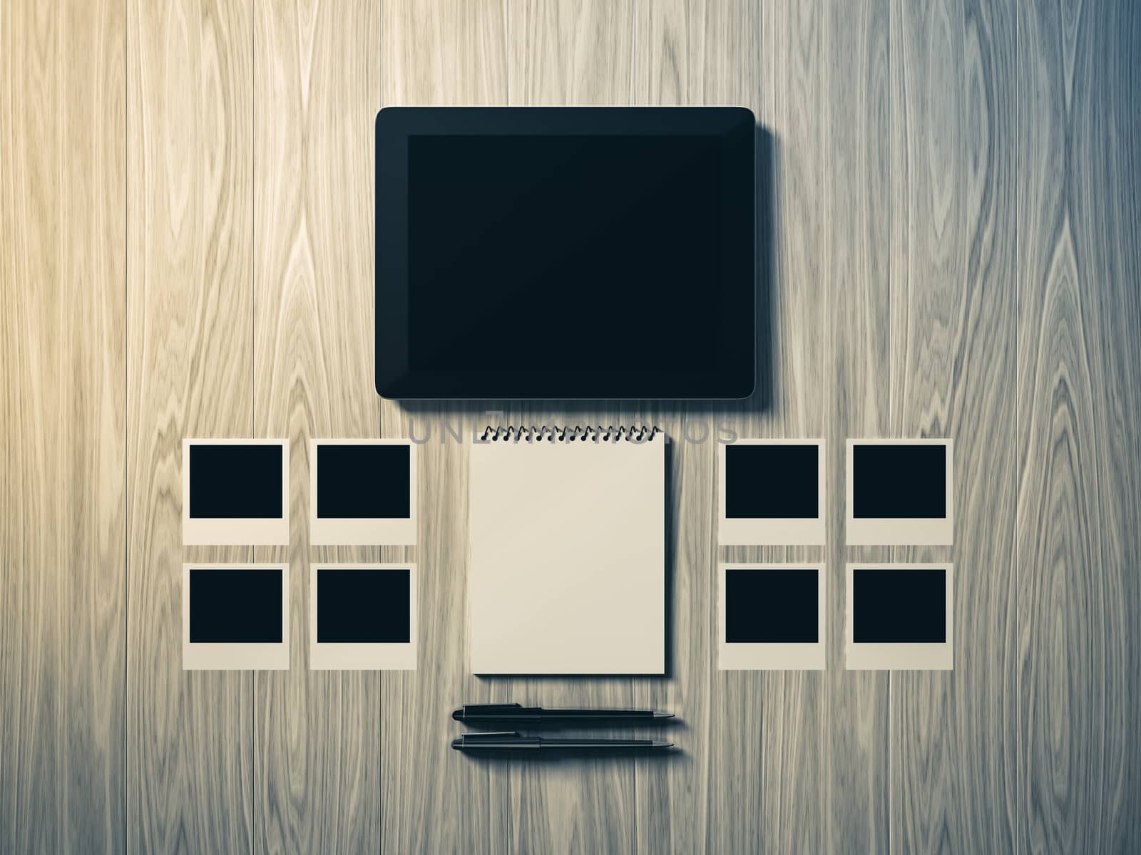 High angle view of a setting table of business workplace, shot in office, home work space