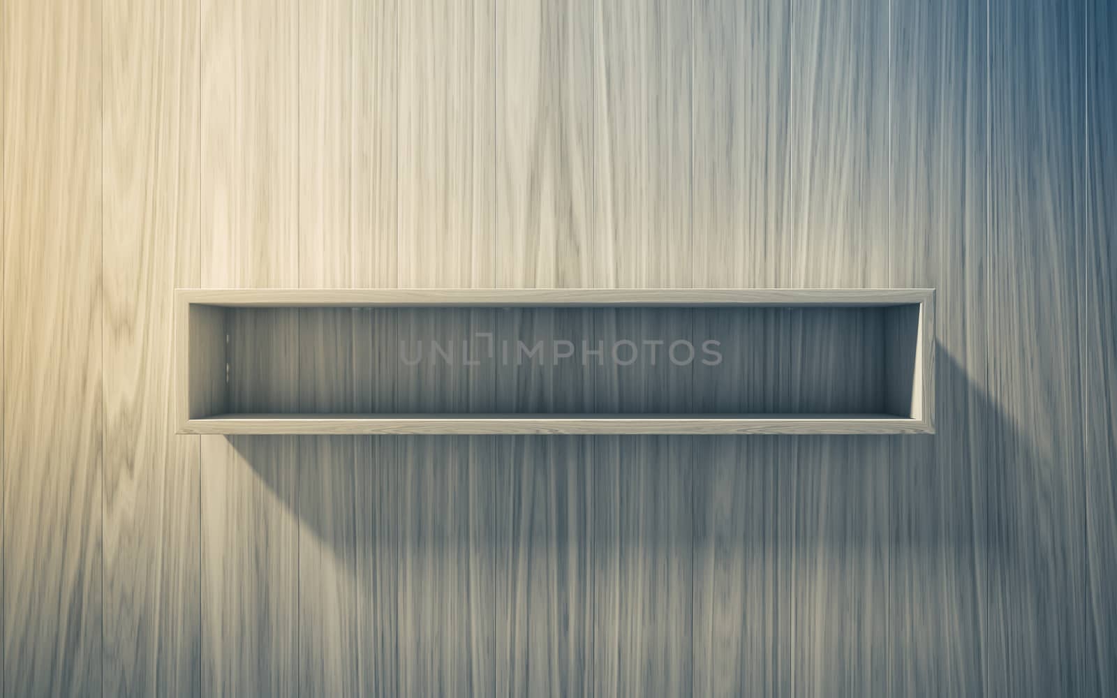 3d isolated Empty shelf for exhibit on wood background, concept