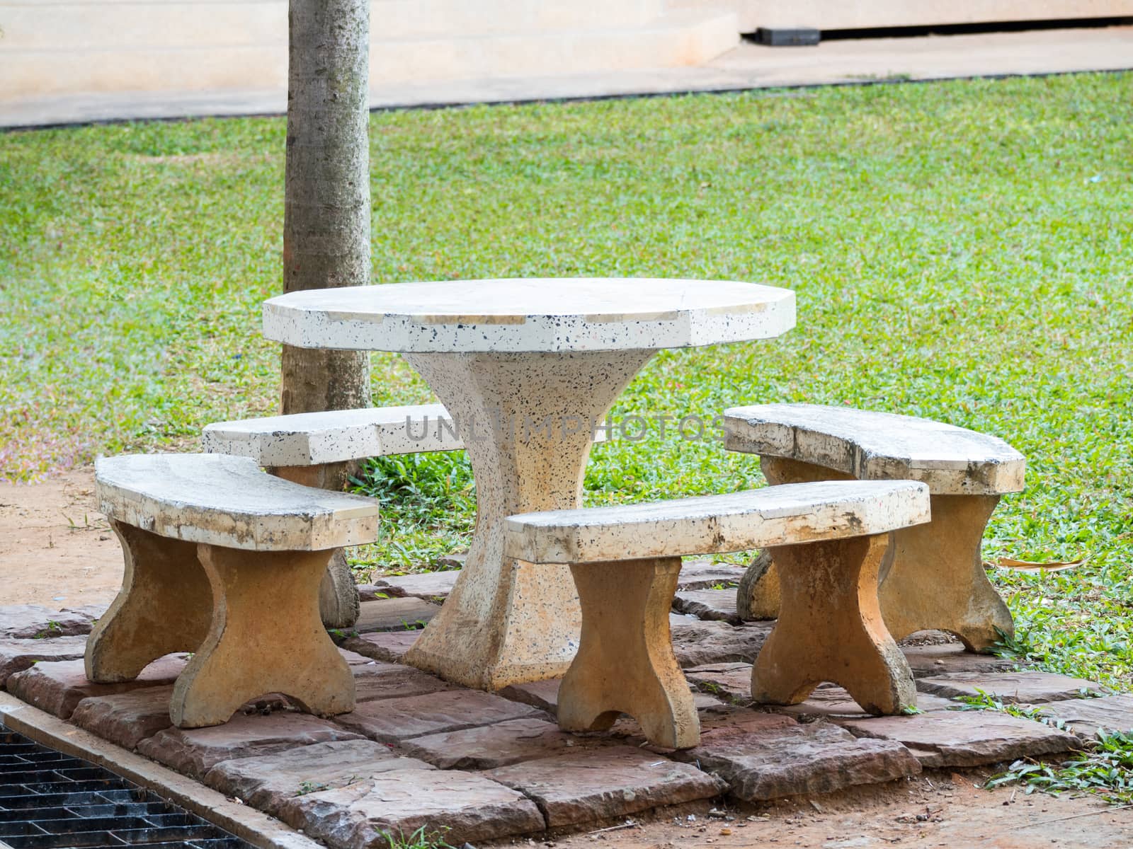 Sets of marble bench in garden