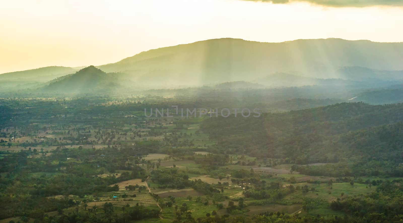 Sun light shine to land.View from mountain.