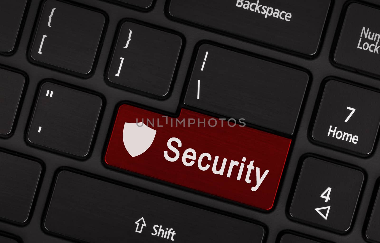 Closeup picture of Security button of a modern keyboard