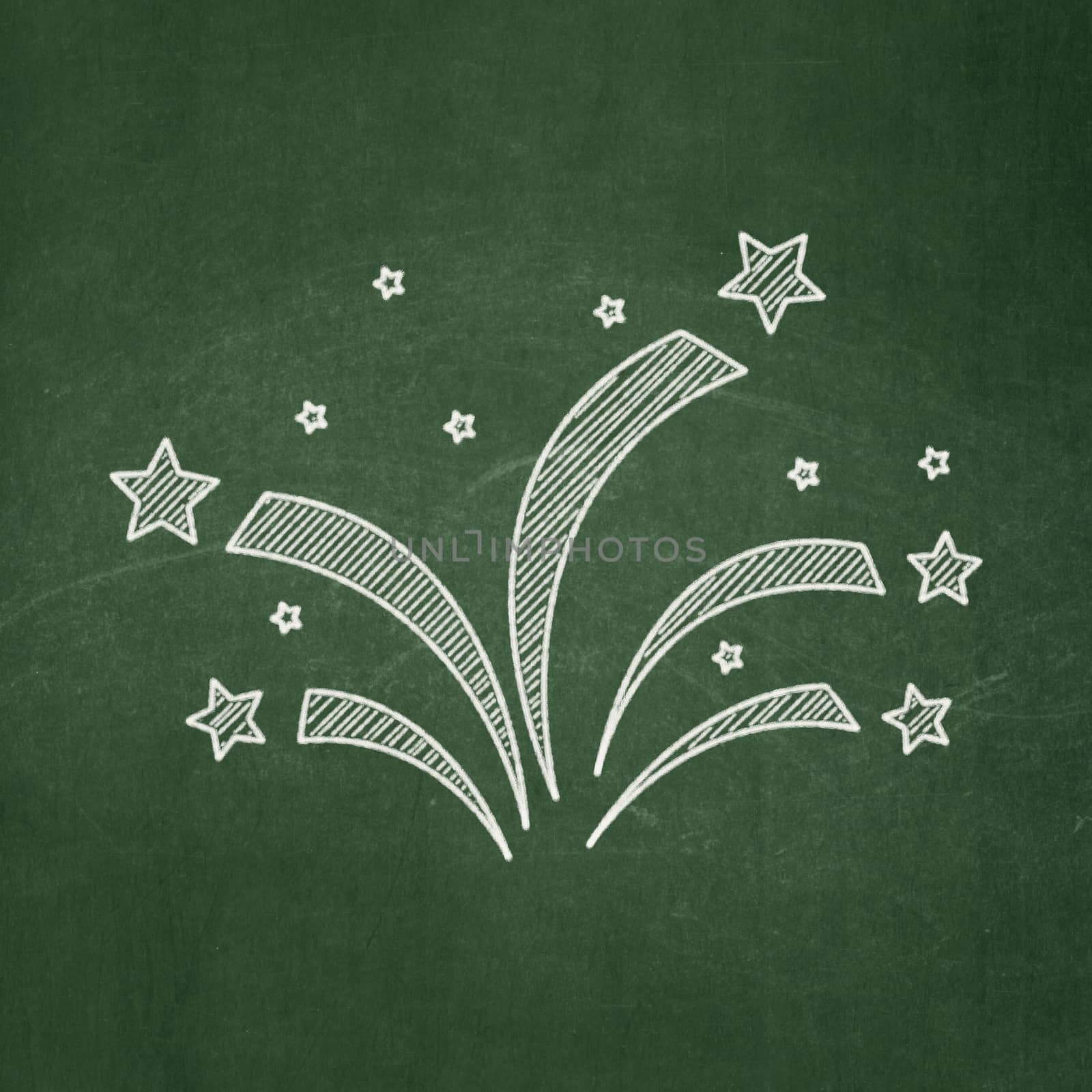 Entertainment, concept: Fireworks icon on Green chalkboard background