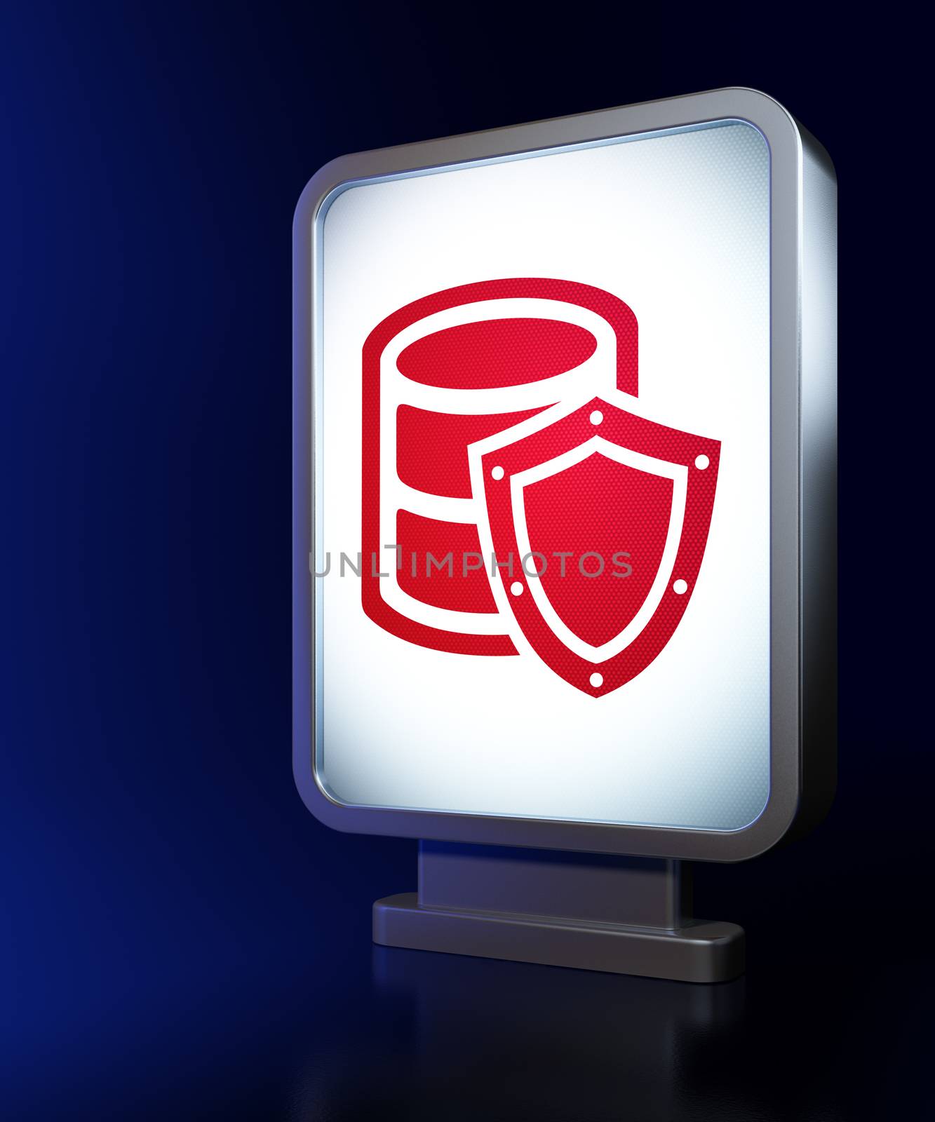 Software concept: Database With Shield on advertising billboard background, 3d render