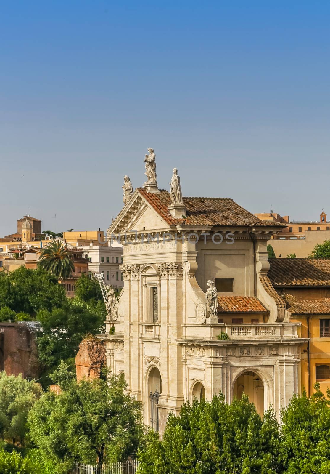 Panoramic view of the Roman Forum. View from the hill Palatine