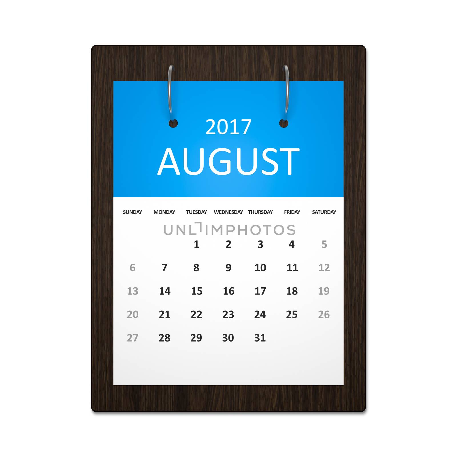 An image of a stylish calendar for event planning 2017 august