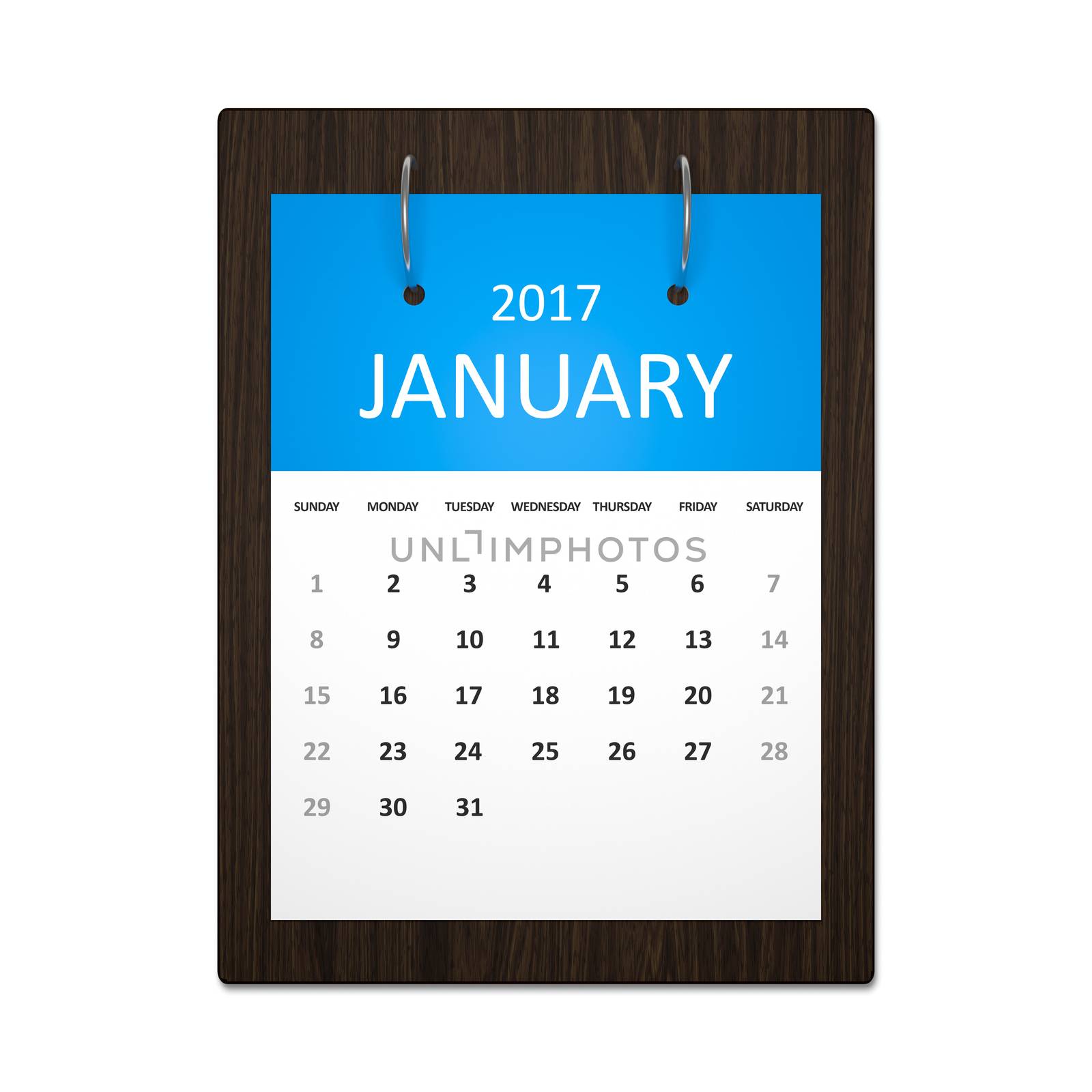 An image of a stylish calendar for event planning 2017 january