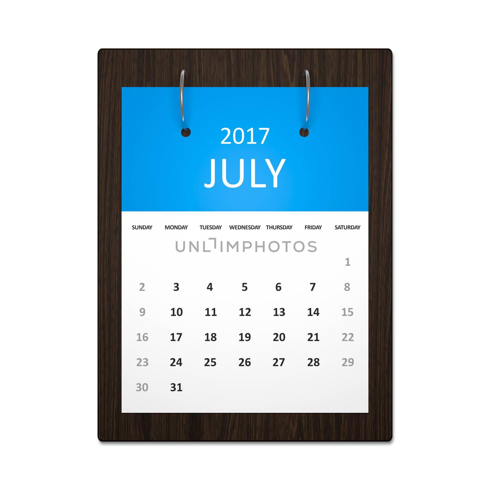 An image of a stylish calendar for event planning 2017 july