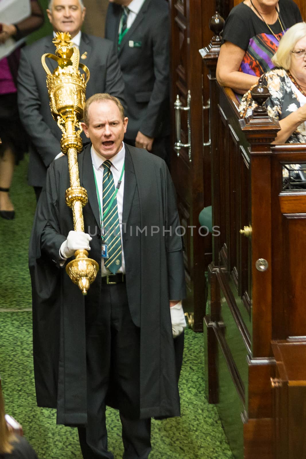 MELBOURNE/AUSTRALIA - FEBRUARY 9: The Sergeant at Arms opens the Victorian State Parliament for 2016 on february 9 in Melbourne.