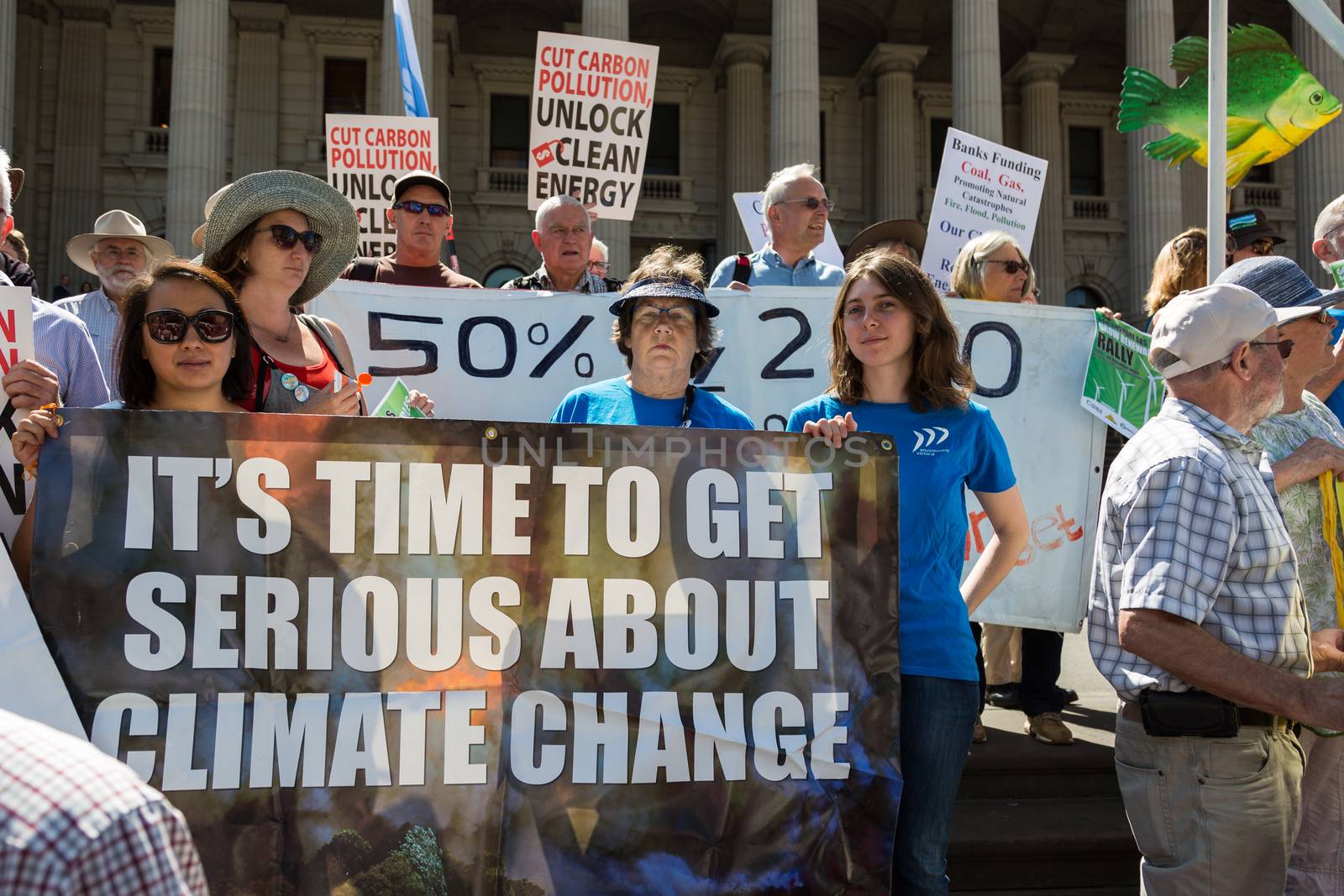 MELBOURNE/AUSTRALIA - FEBRUARY 9: Anti CSG protesters gather outside Parliament house in Melbourne to rally against Coal Seam Gas mining on February 9 - coinciding with the opening of Parliament.