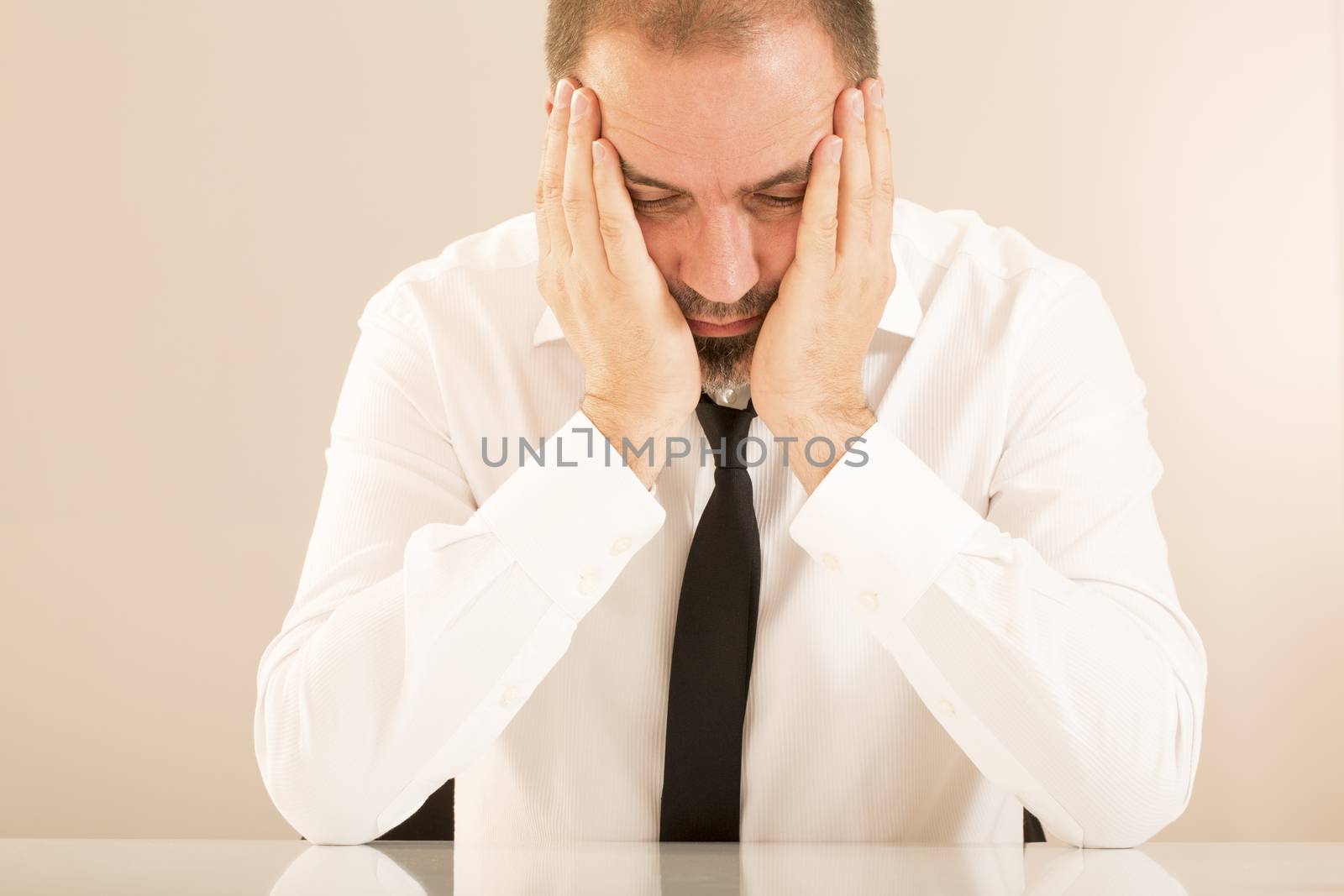 Business man depression and burn out white background