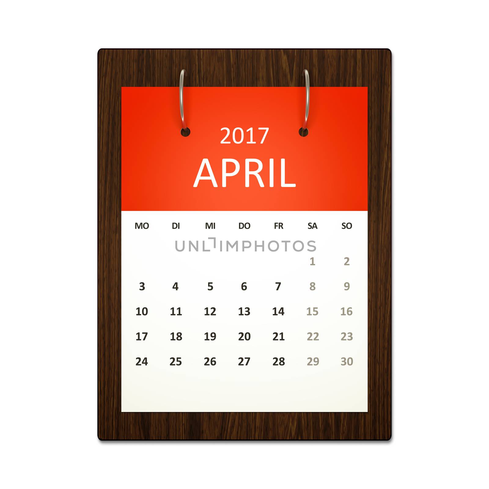 An image of a german calendar for event planning 2017 april