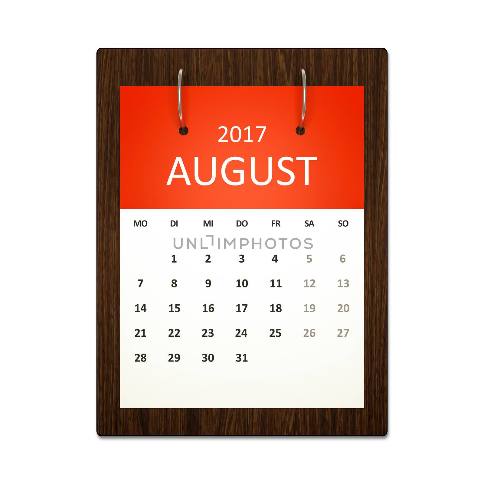An image of a german calendar for event planning 2017 august