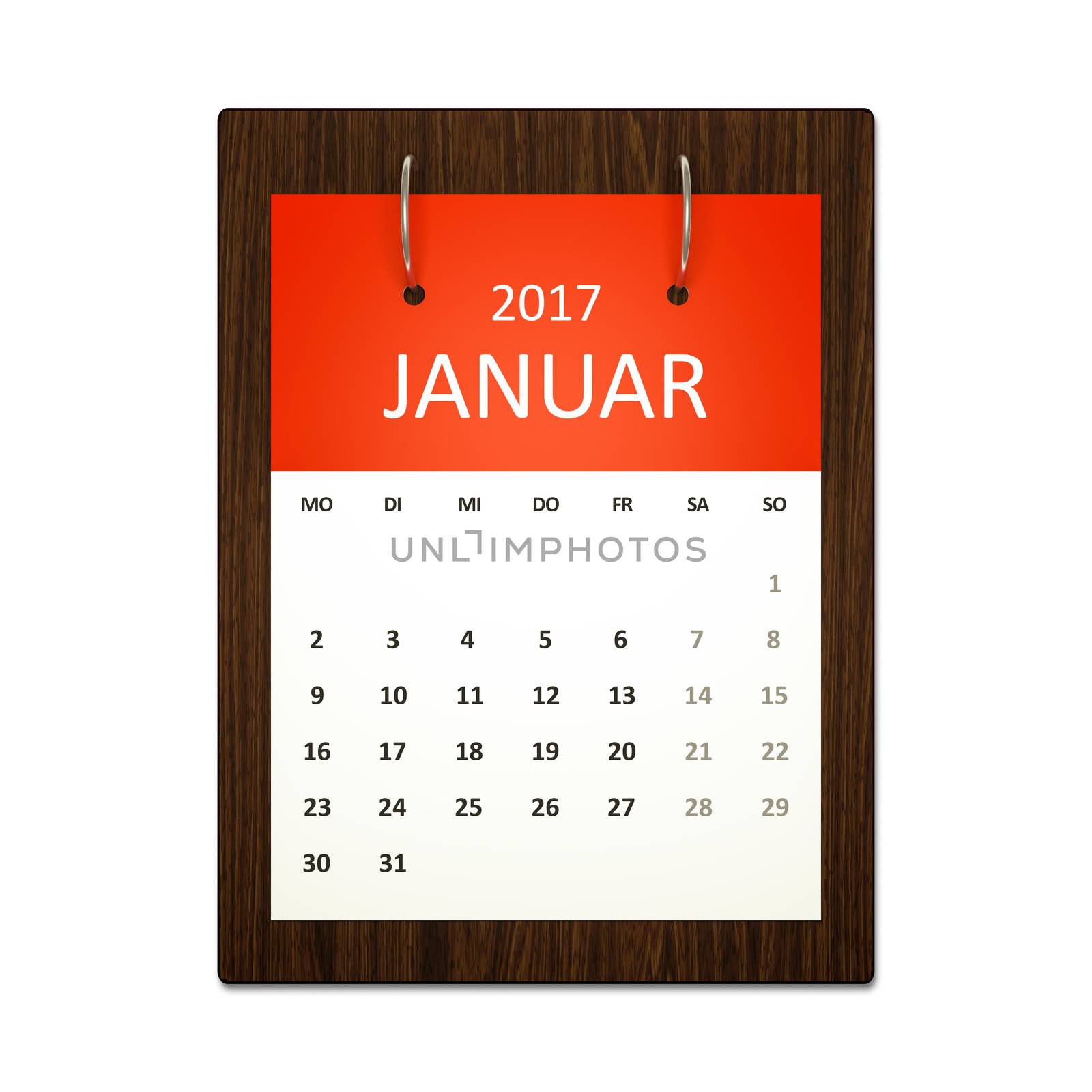 An image of a german calendar for event planning 2017 january