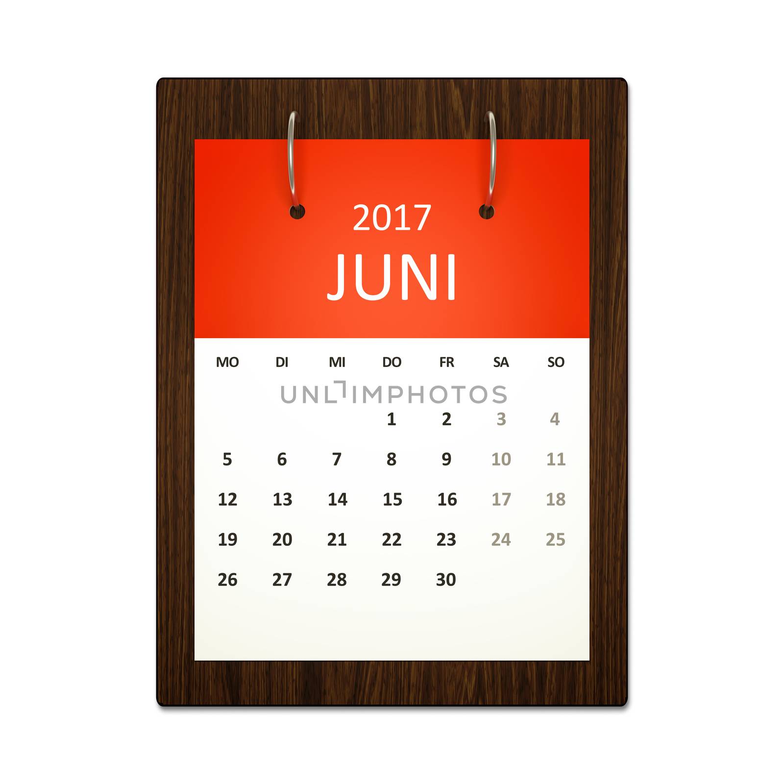 An image of a german calendar for event planning 2017 june