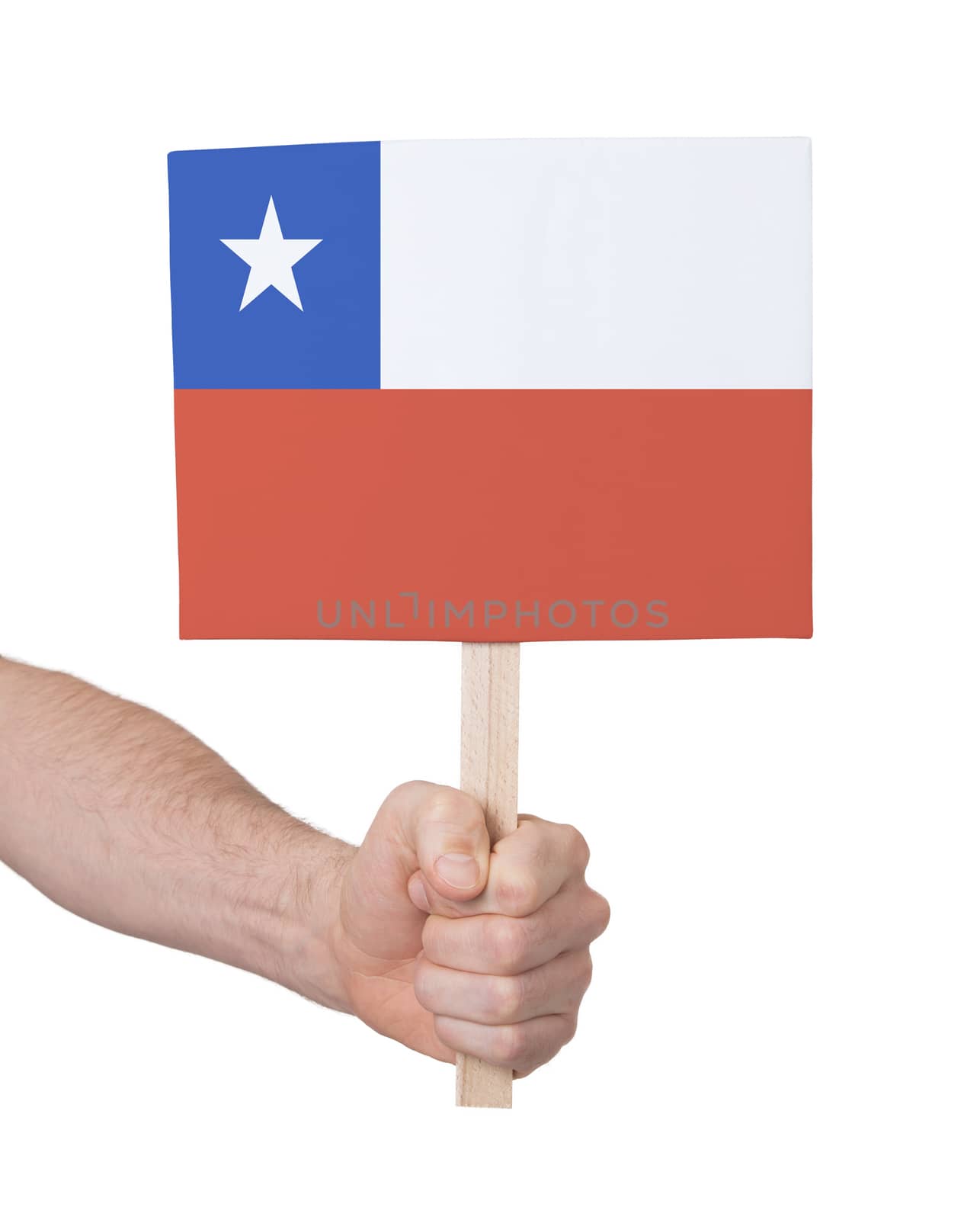 Hand holding small card - Flag of Chile by michaklootwijk