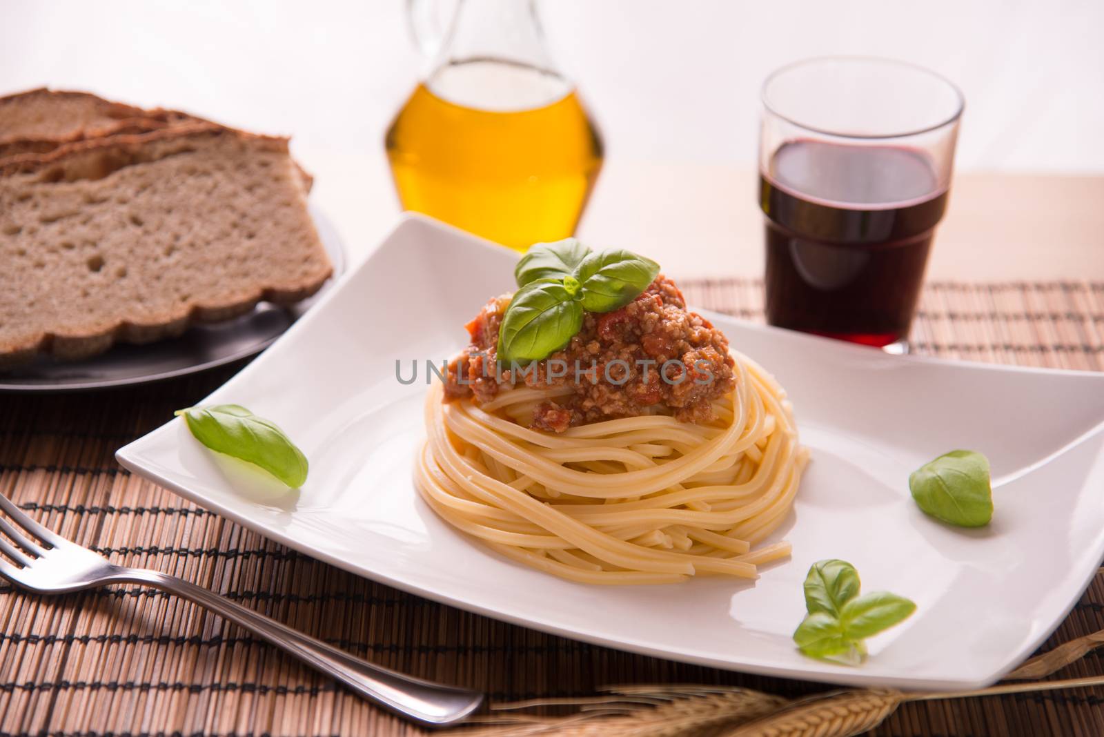 Italian spaghetti dressed with Bolognese vegan sauce