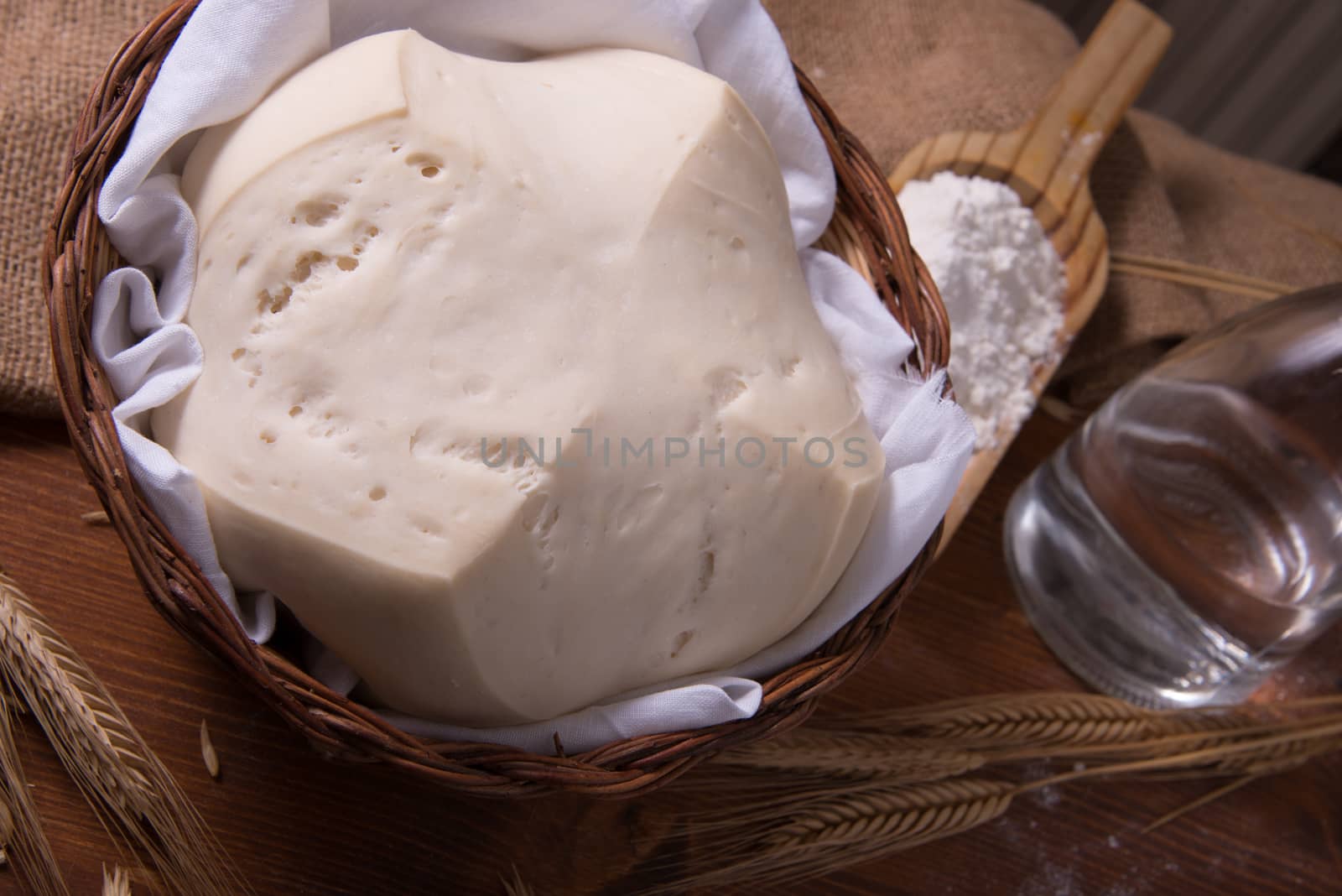 Mother Yeast, Natural Yeast on still life composition with flour and wheat