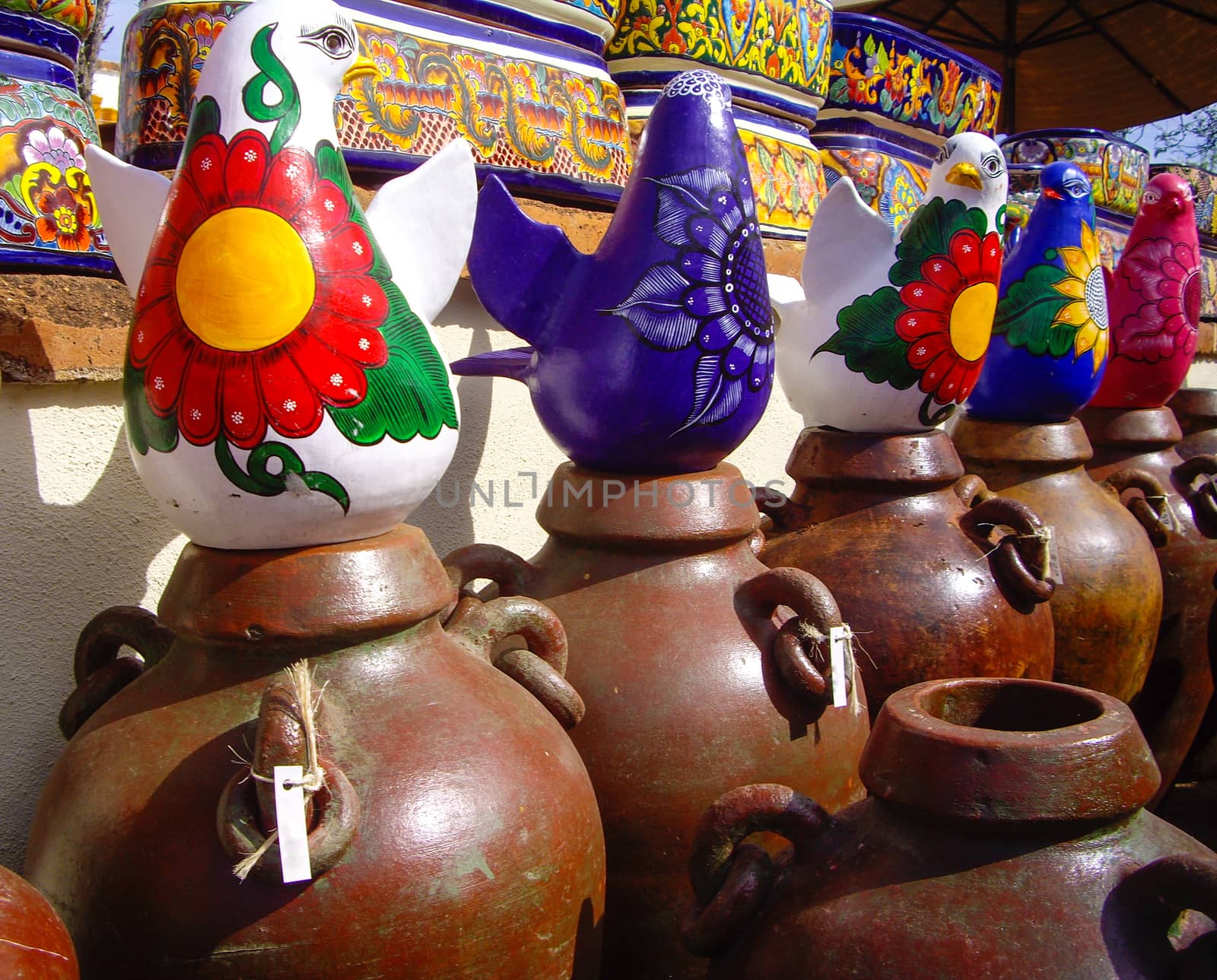 Colorful earthenware birds