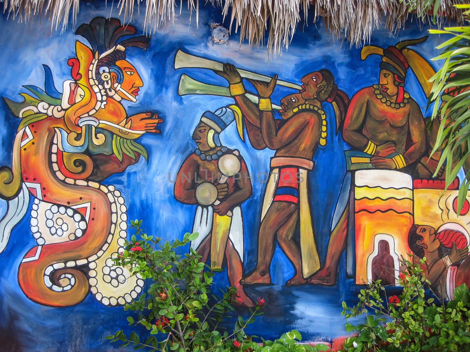 Mural of Mayan Musicians, Cancun, Mexico-June 30th, 2008