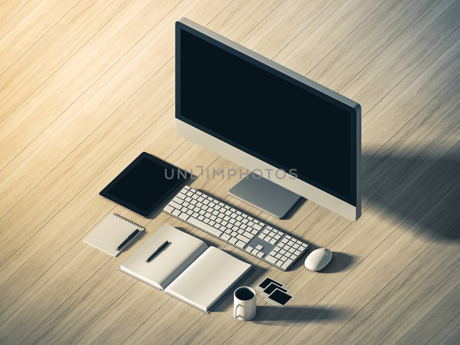 High angle view of a setting table of business workplace, shot in office, home work space