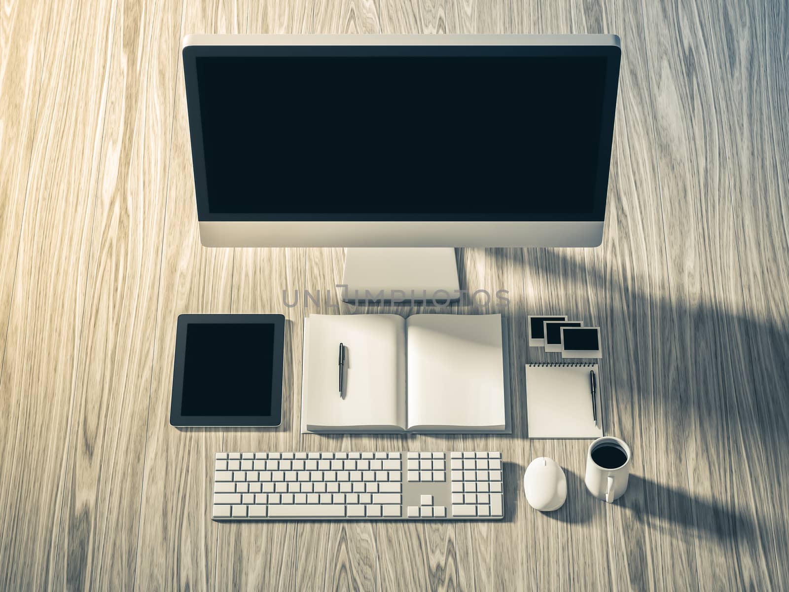 High angle view of a setting table of business workplace, shot in office, home work space