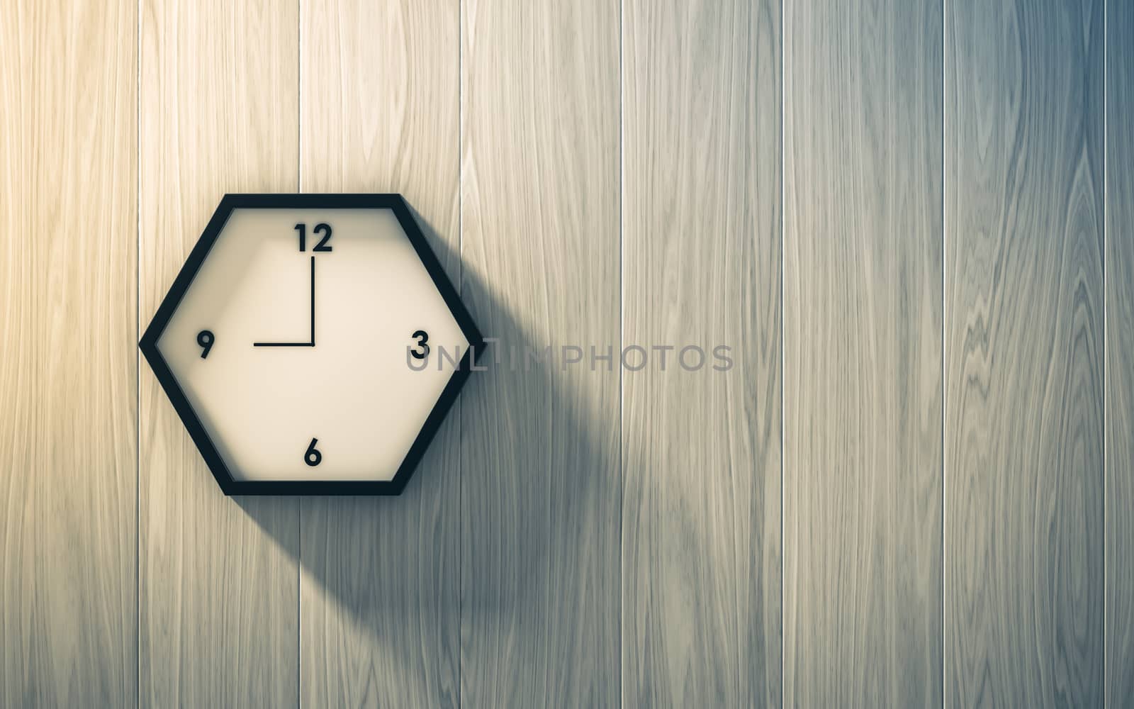 Black clock hanging on the wood wall , abstract background