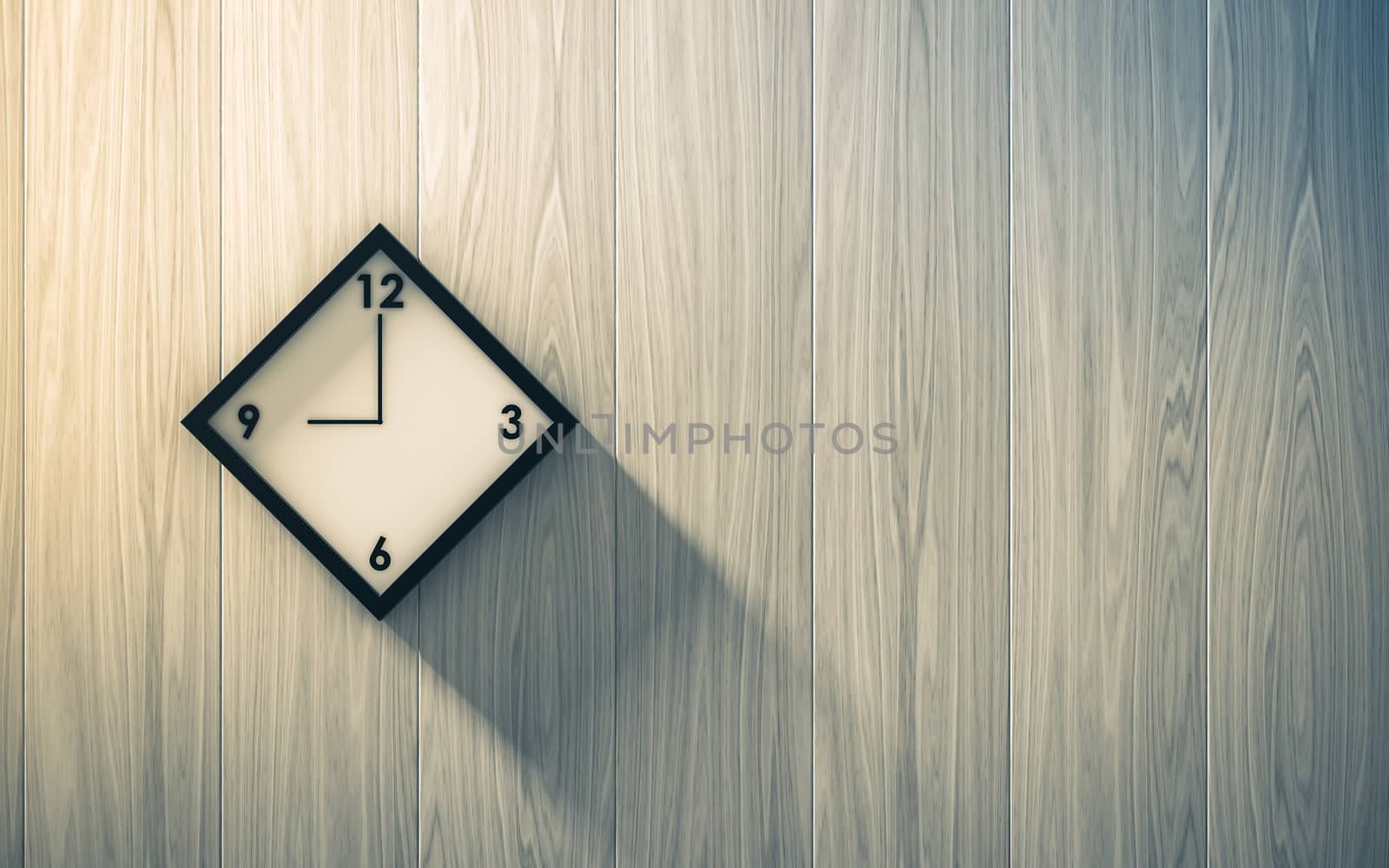 Black clock hanging on the wood wall , abstract background