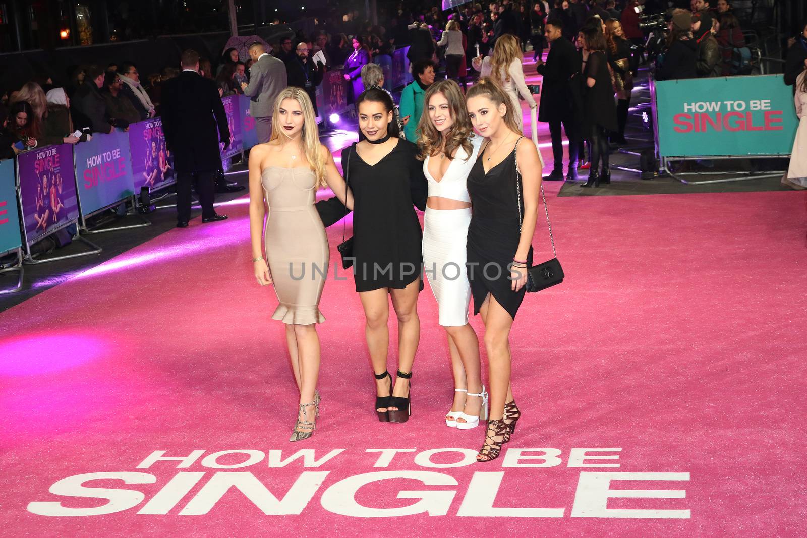 UK, London: Sweet Riot, Paige,Megan,Faye, Steph pictured at How to be single European film premiere at Leicester Square, London on February 9, 2016.