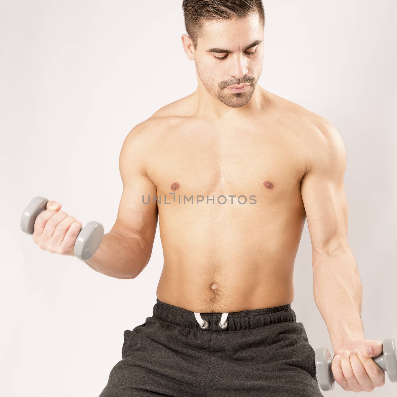 Physical preparation for martial art competition muscular beautiful man