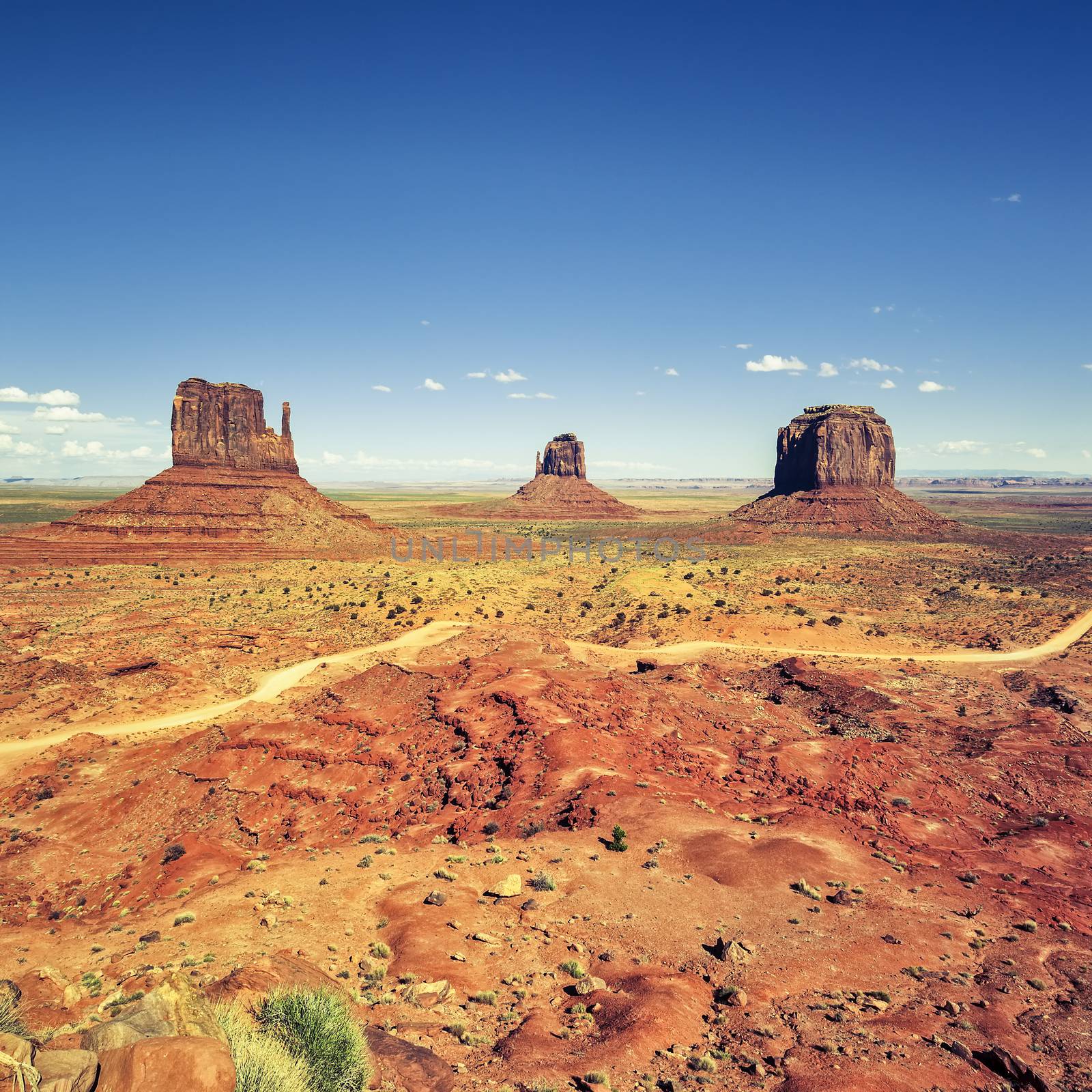 Monument valley under blue sky, USA.
