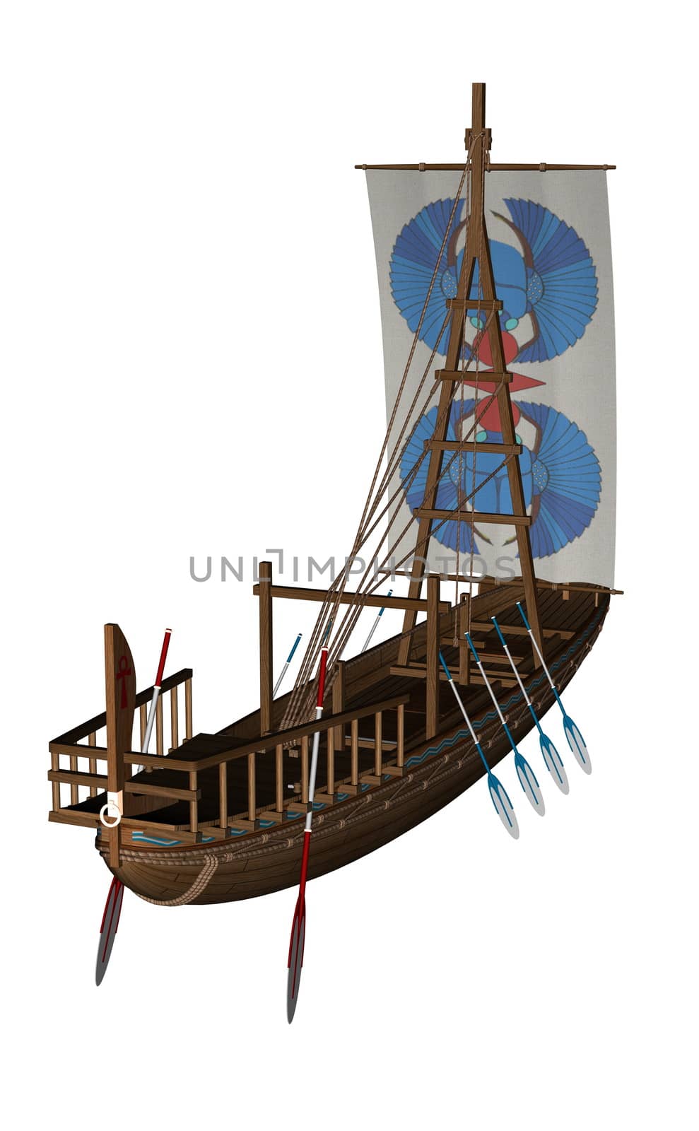 Small ancient sailing boat isolated in white background - 3D render