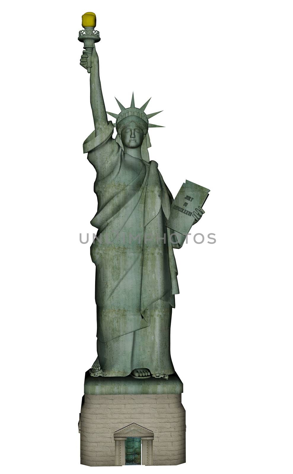 Statue of Liberty isolated in white background - 3D render