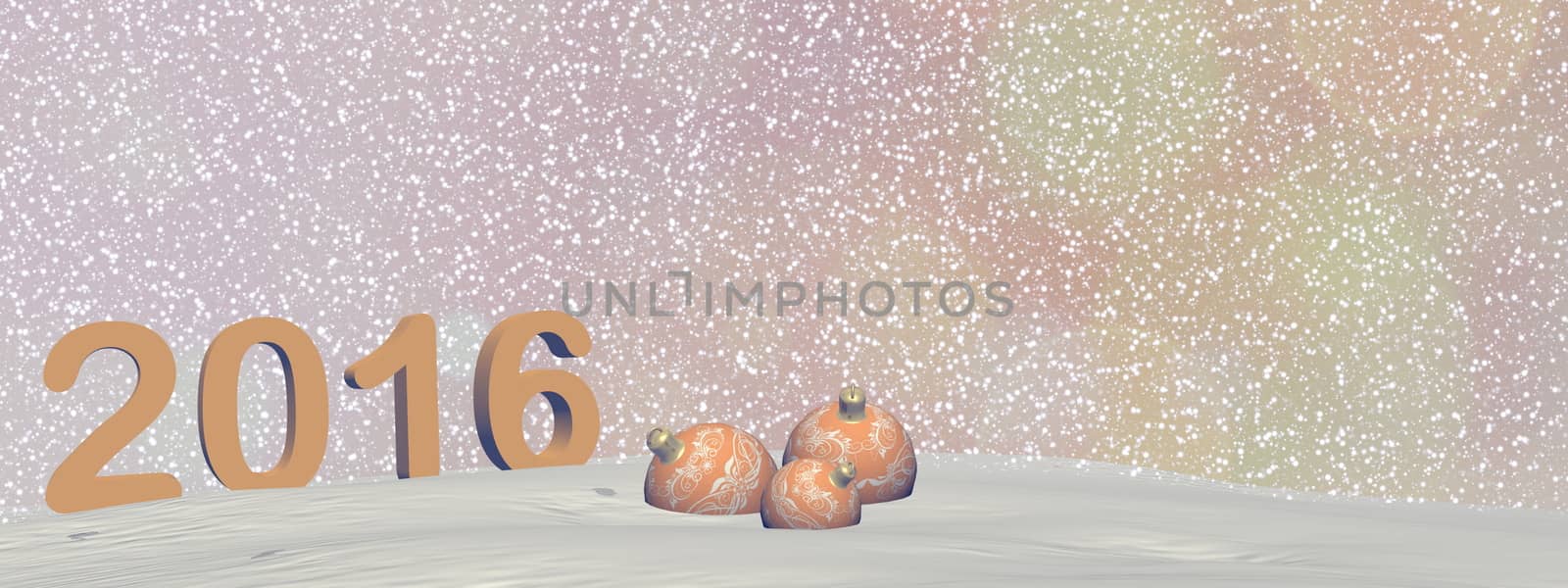 Happy new year 2016 in yellow background with snow - 3D render