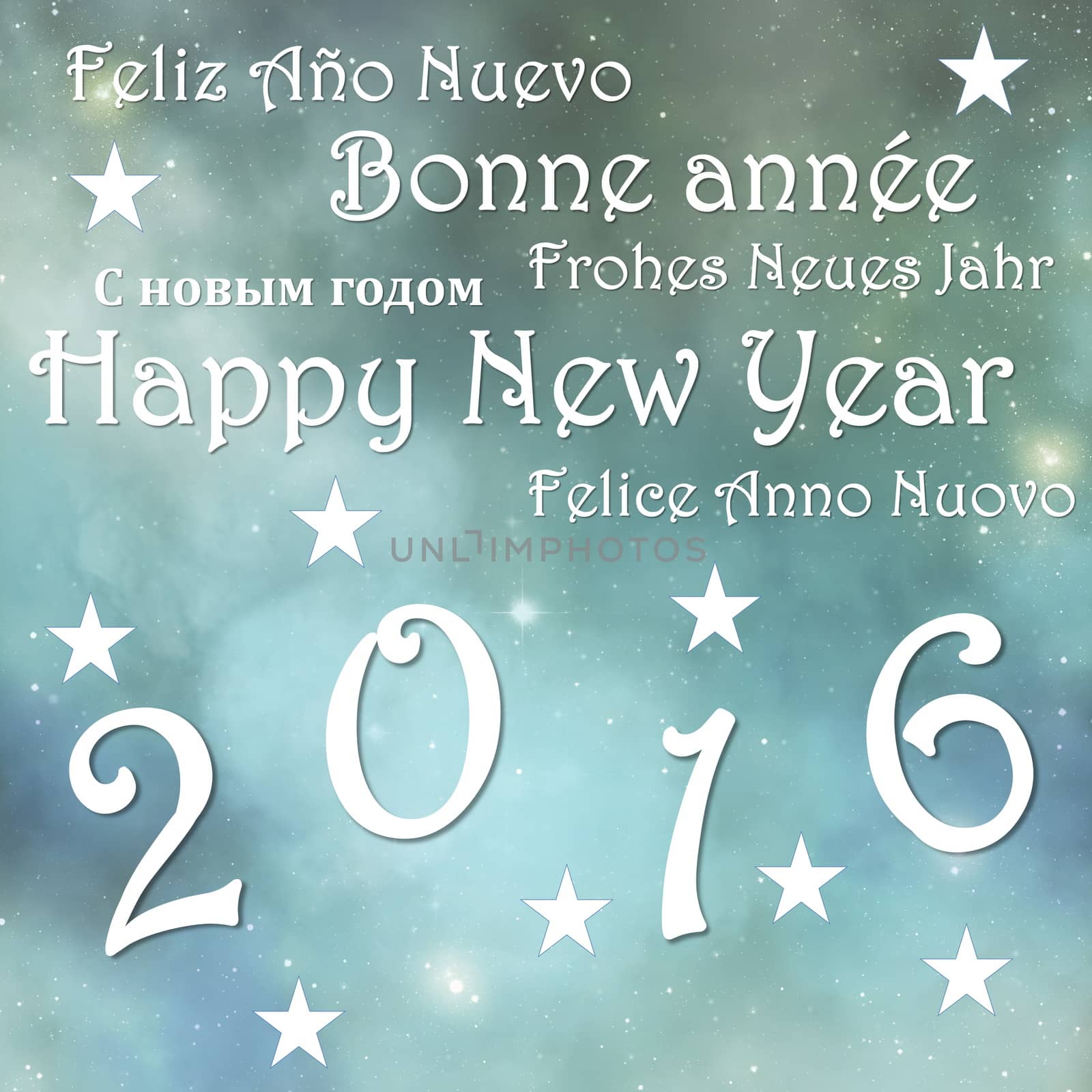 Happy new year 2016, in blue sky background with stars - 3D render