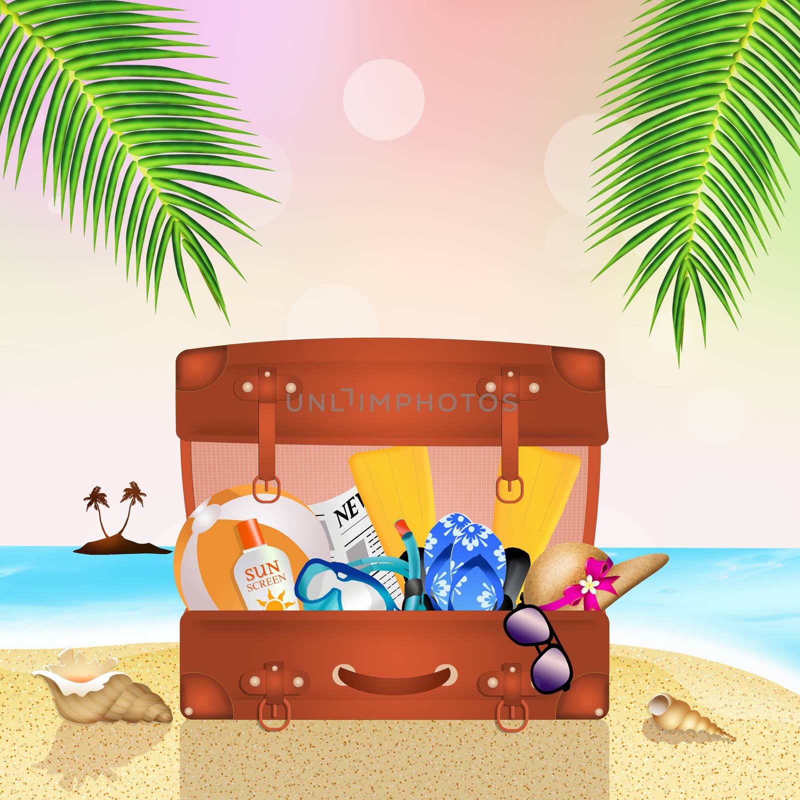 summer suitcase on the beach by adrenalina