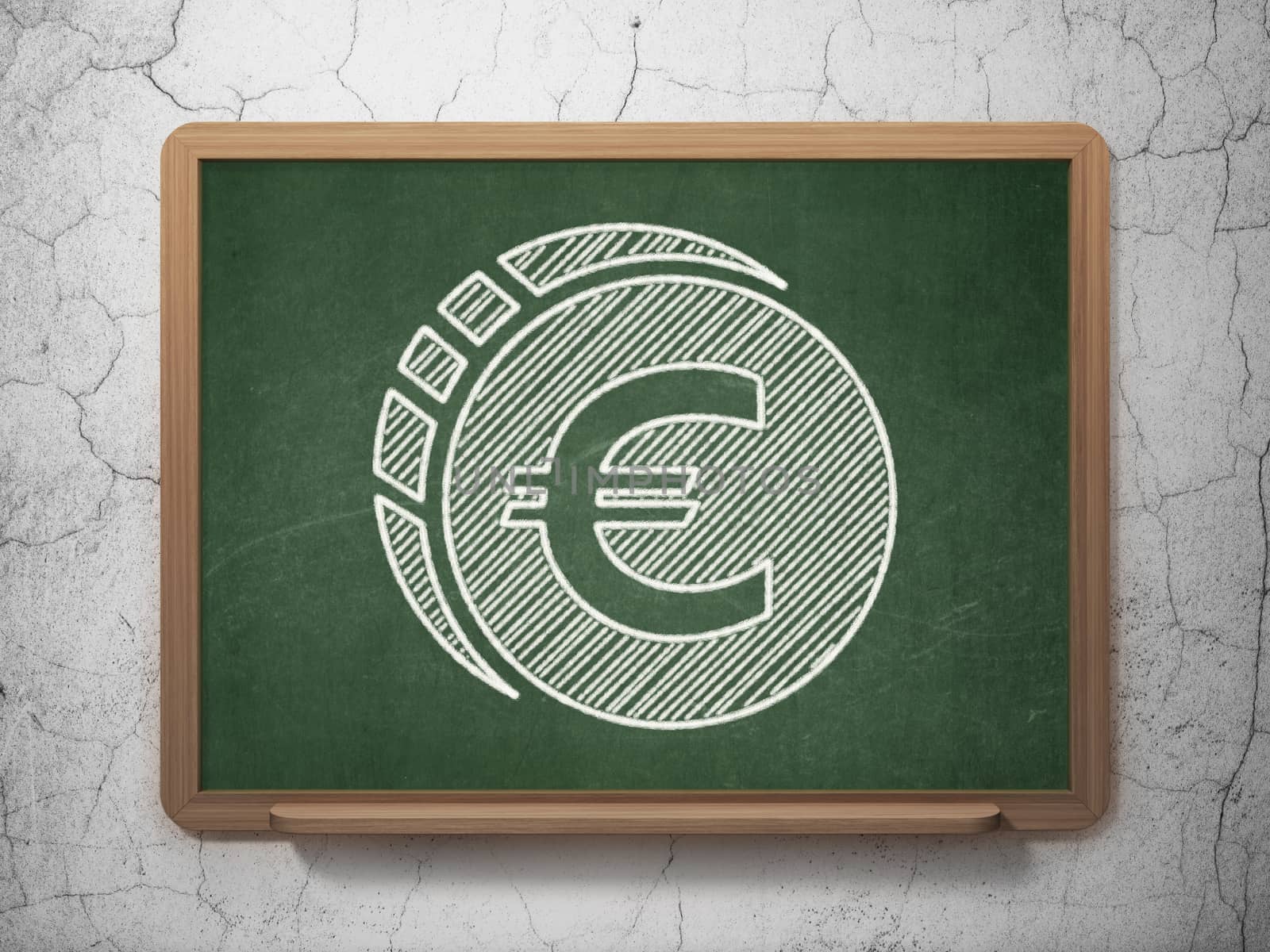 Banking concept: Euro Coin icon on Green chalkboard on grunge wall background