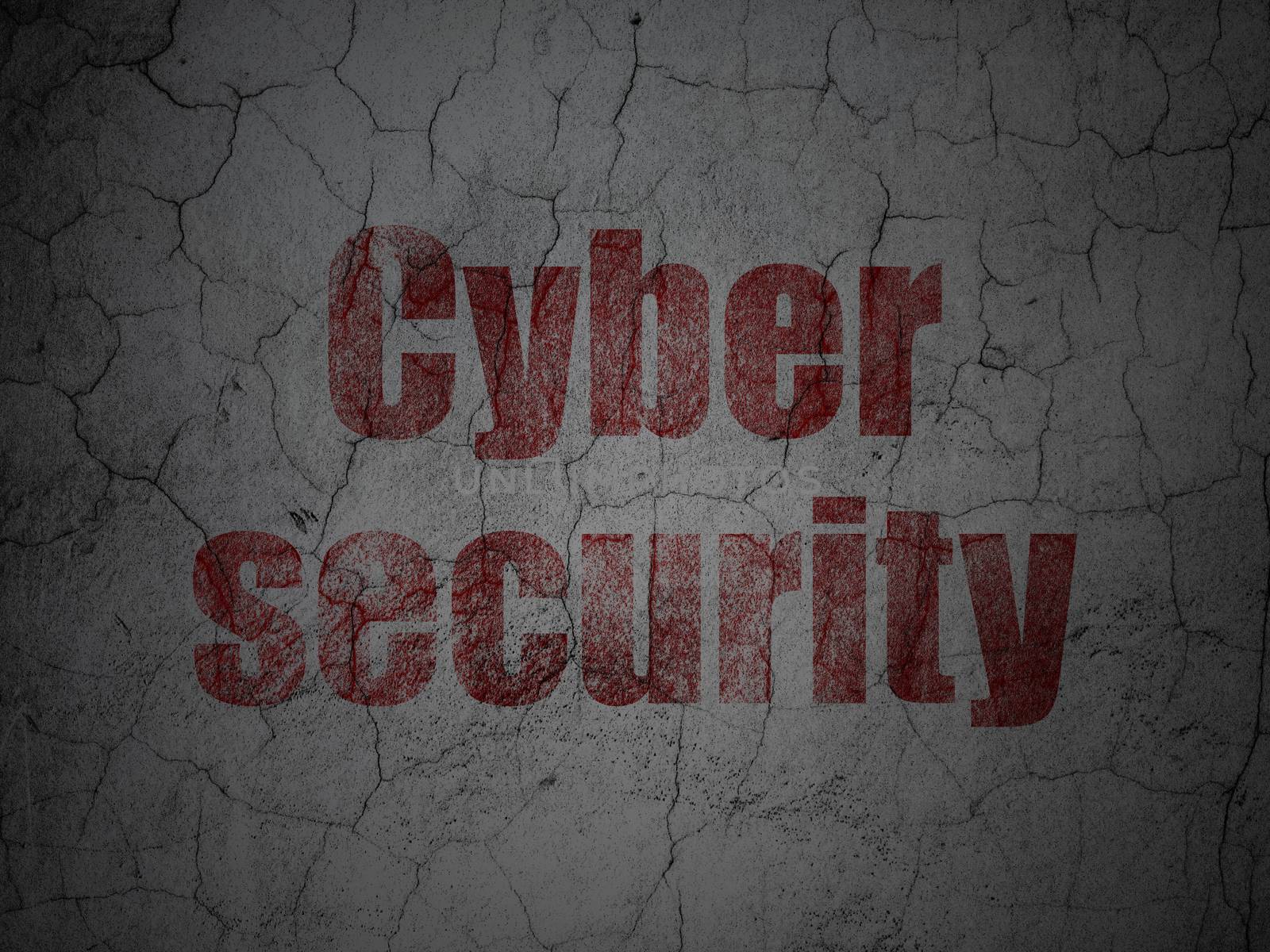 Security concept: Red Cyber Security on grunge textured concrete wall background