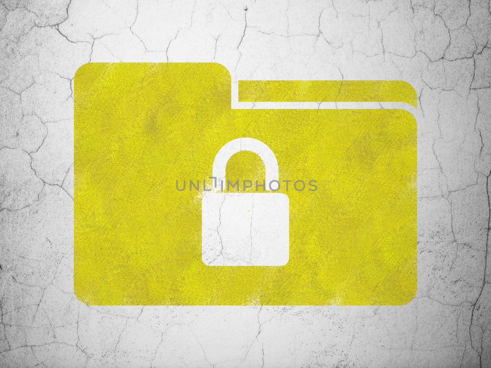 Finance concept: Yellow Folder With Lock on textured concrete wall background