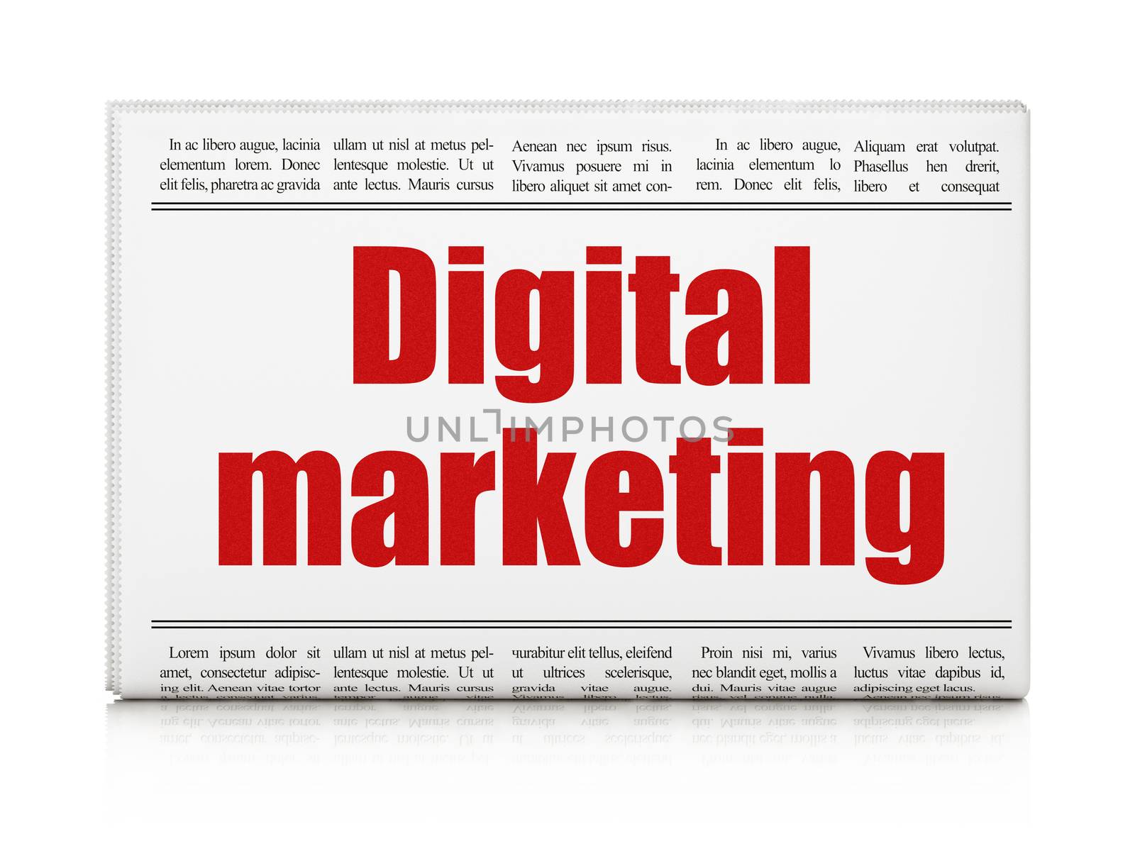Marketing concept: newspaper headline Digital Marketing on White background, 3d render