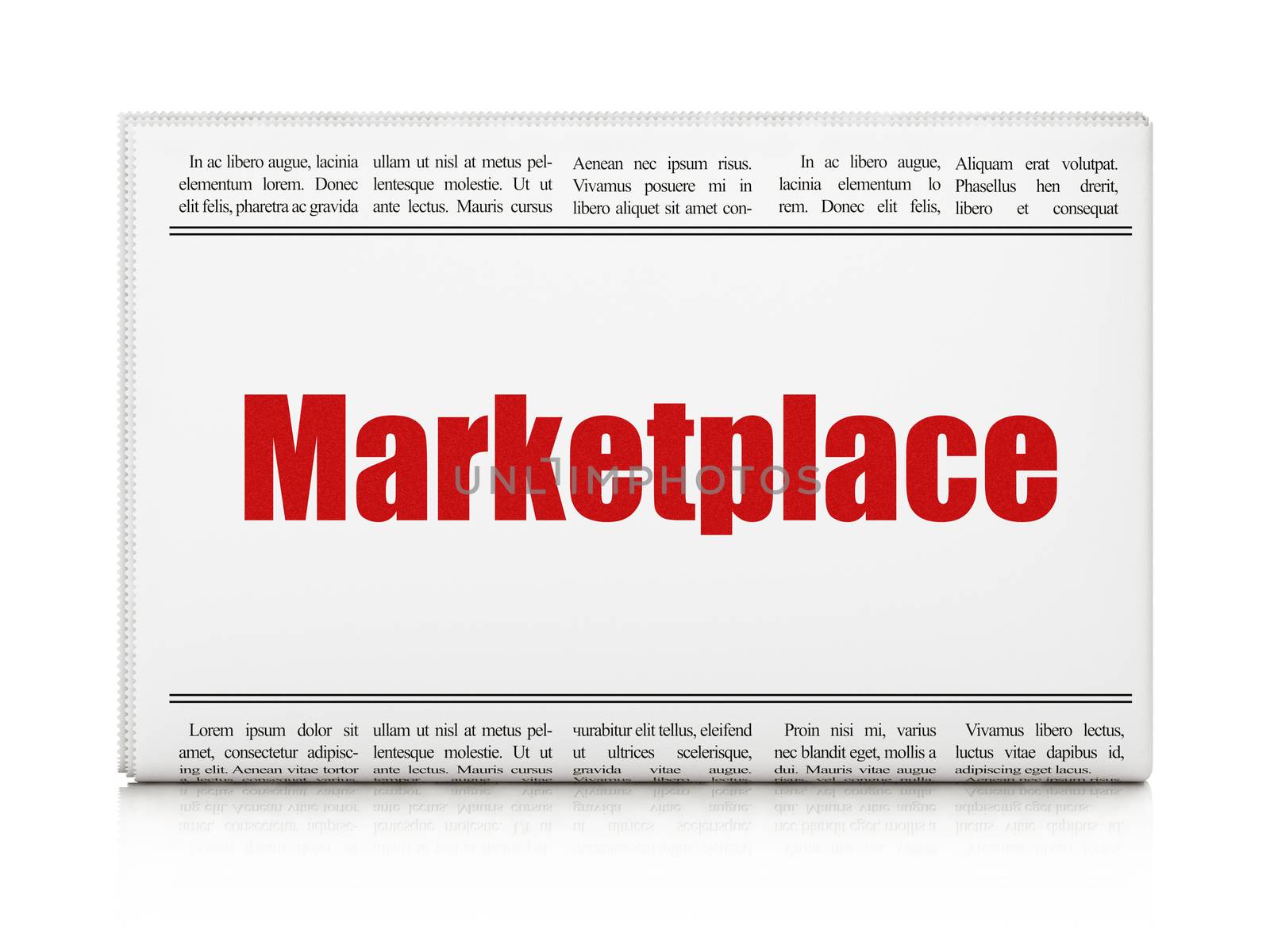 Marketing concept: newspaper headline Marketplace on White background, 3d render