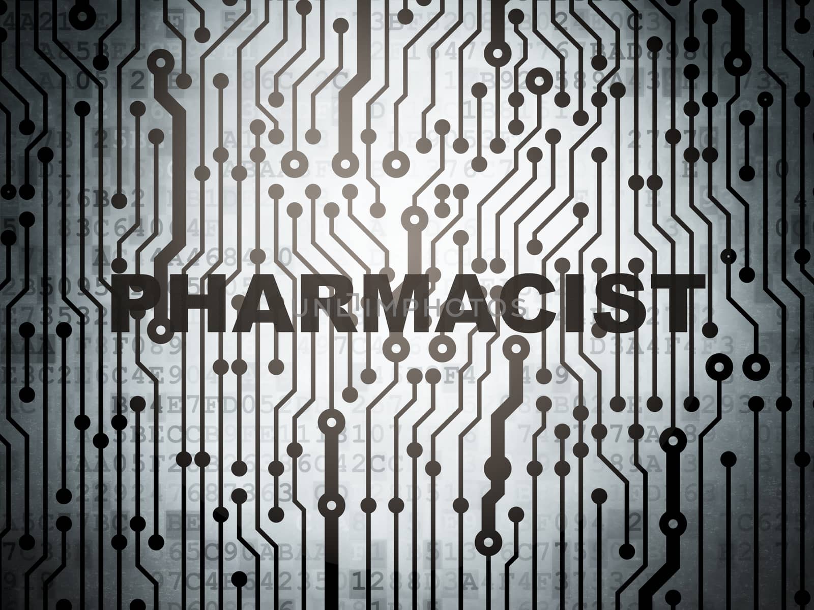 Medicine concept: circuit board with  word Pharmacist, 3d render