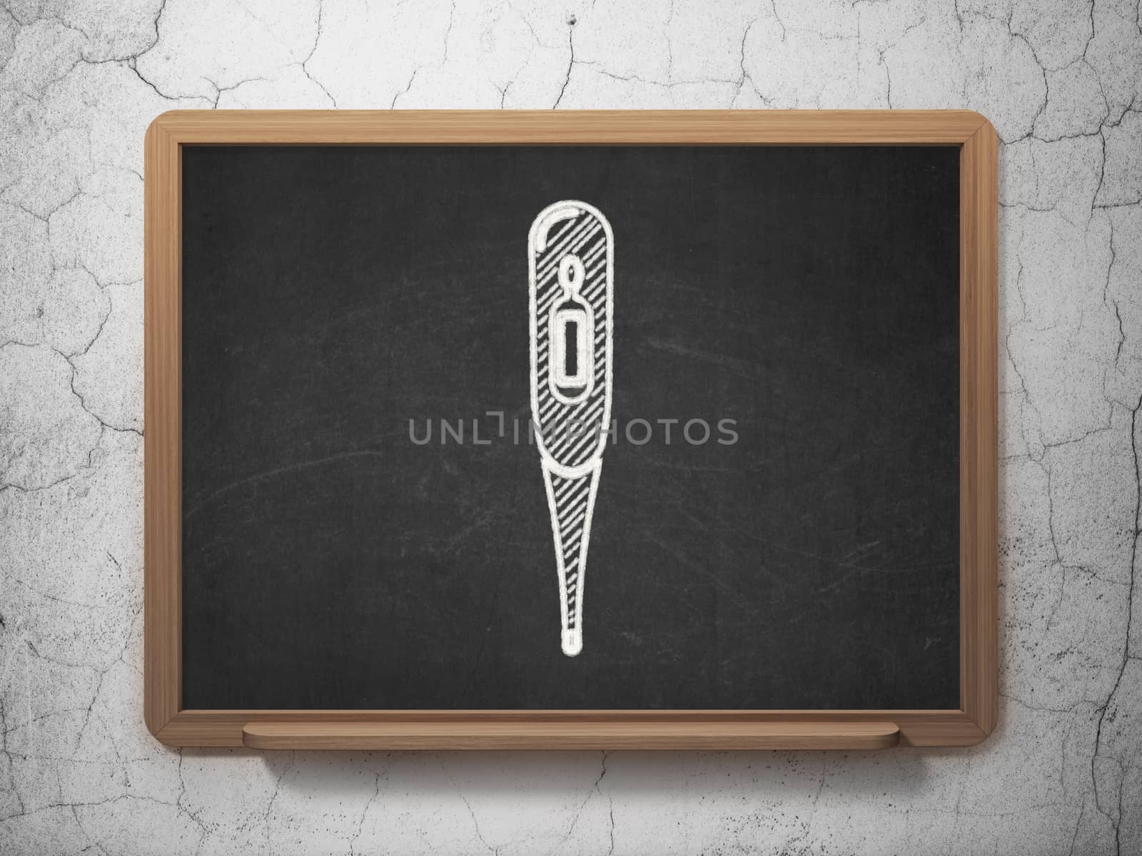 Health concept: Thermometer on chalkboard background by maxkabakov