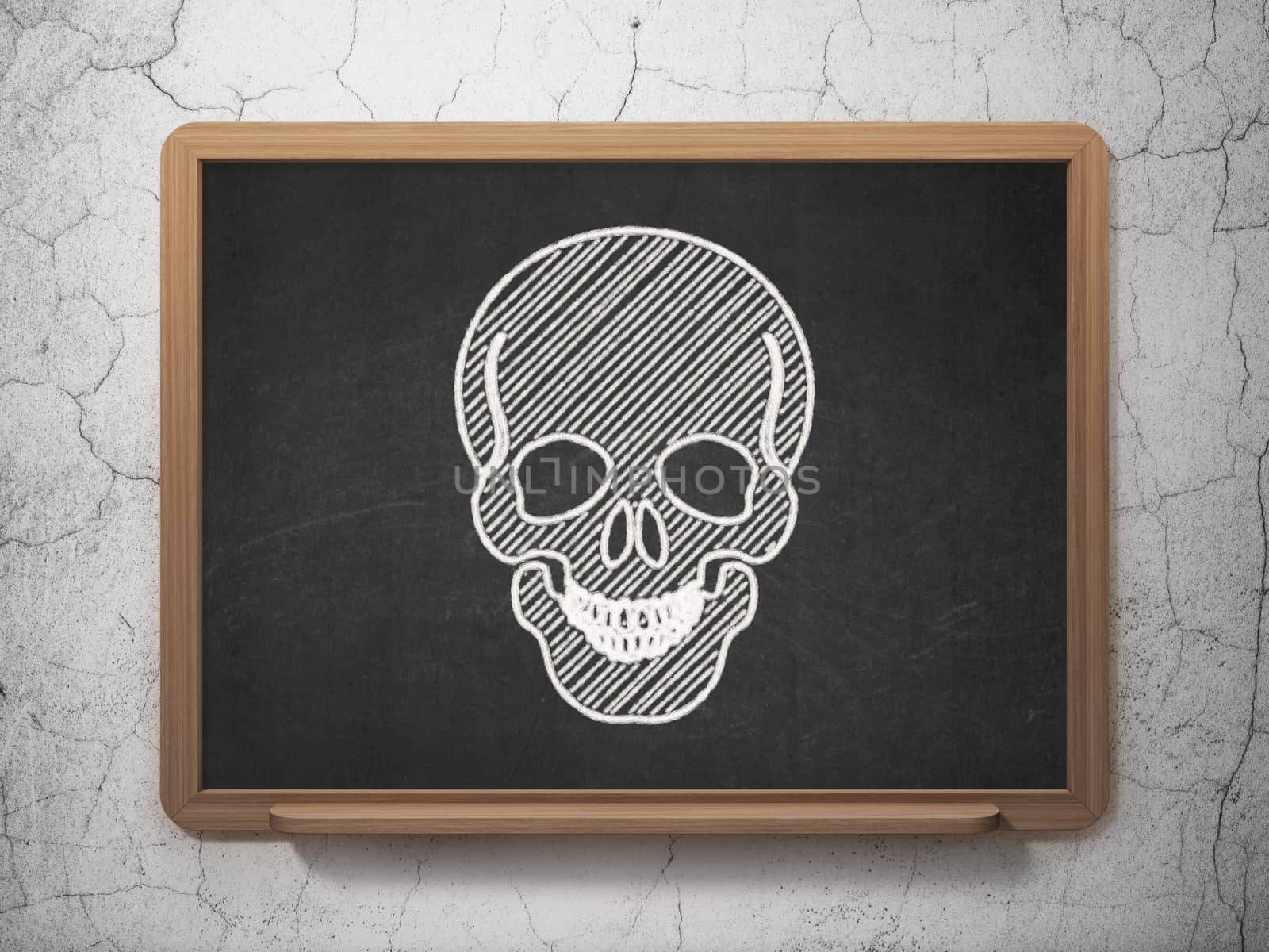Healthcare concept: Scull icon on Black chalkboard on grunge wall background